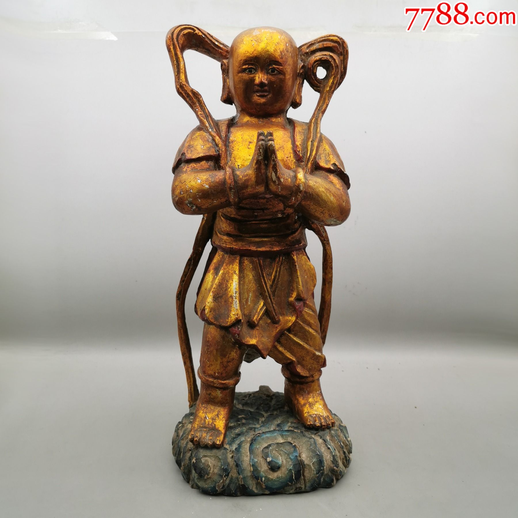 彩绘刷金木雕哪吒造像