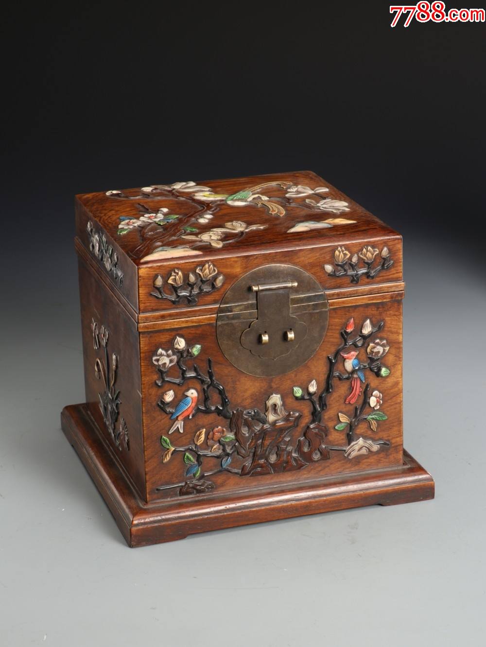 黄花梨嵌百宝花鸟纹宝箱_木雕摆件_旧书收藏_回收价格_7788书籍