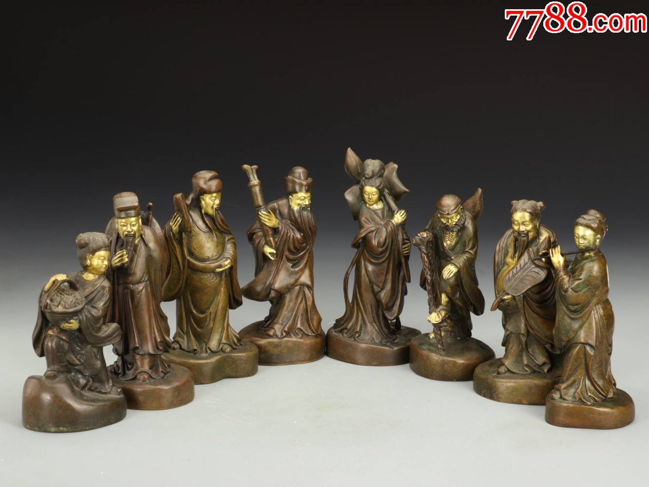 铜鎏金八仙摆件一组