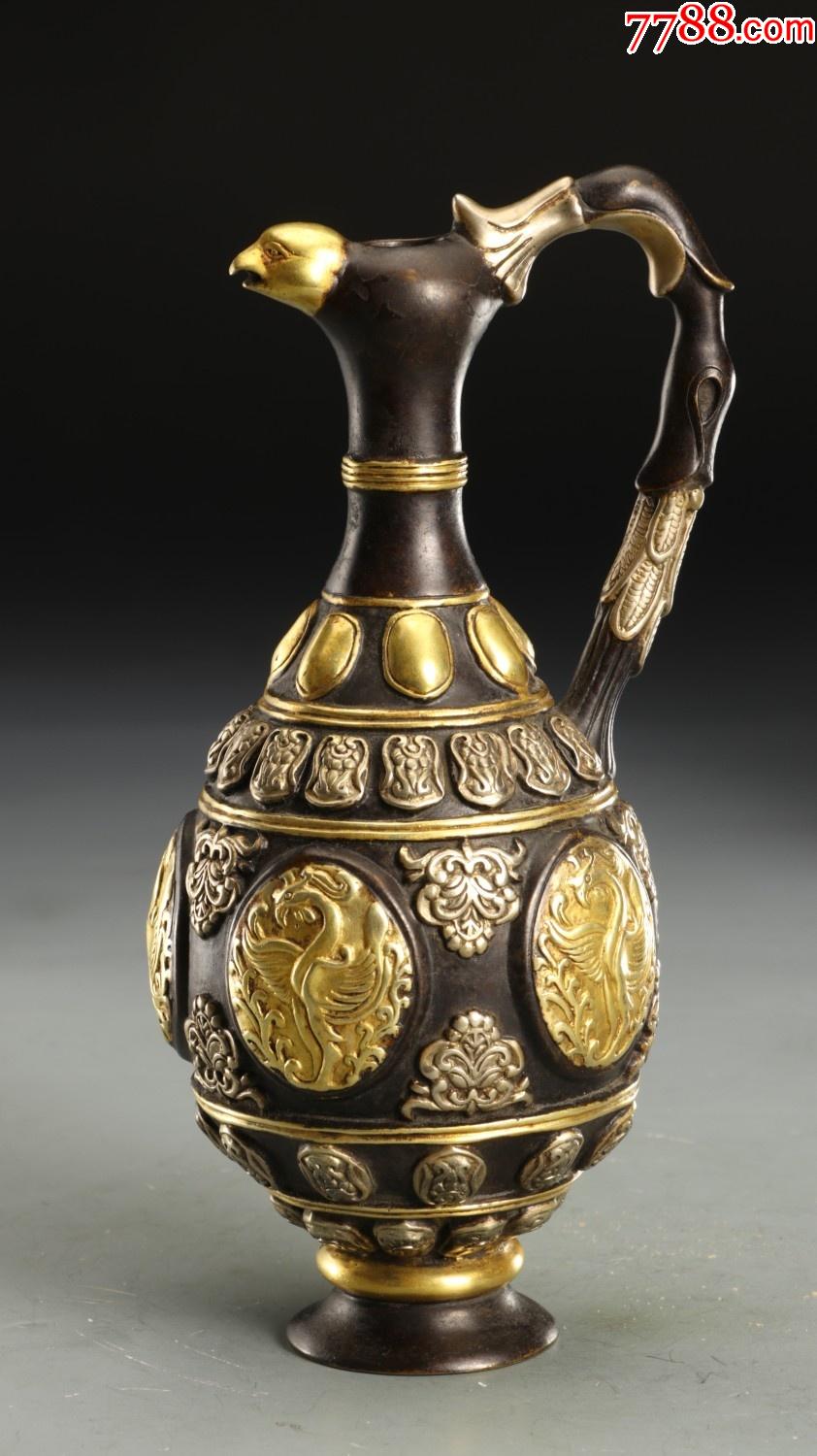 铜鎏金凤纹执壶