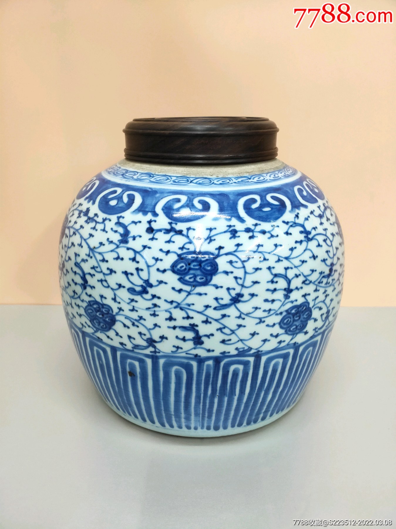 清代道光青花缠枝莲纹盖罐-青花瓷-7788宣纸