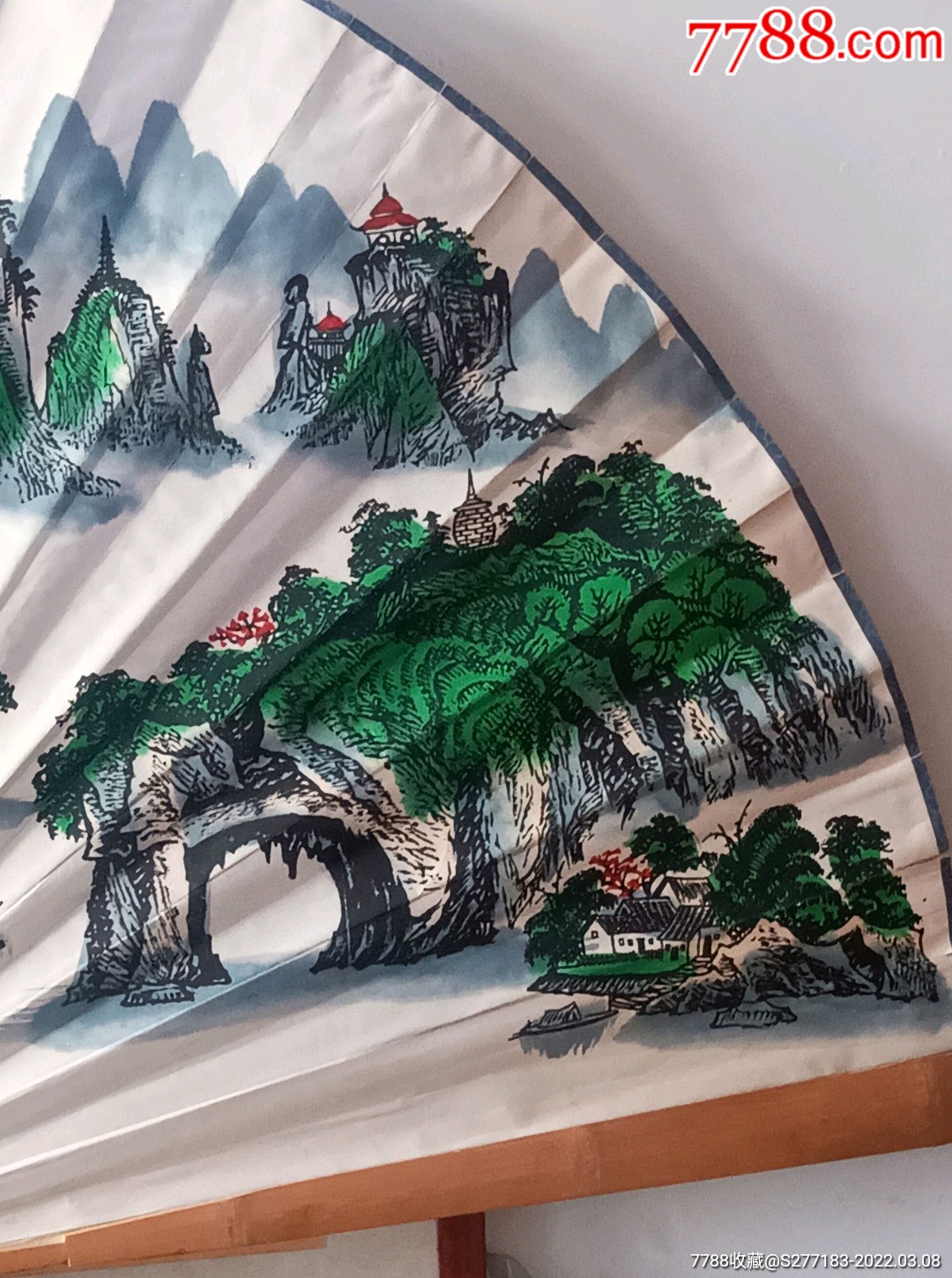 下乡收到桂林山水甲天下大折扇摆件精美漂亮扇面16米左右高88厘米包