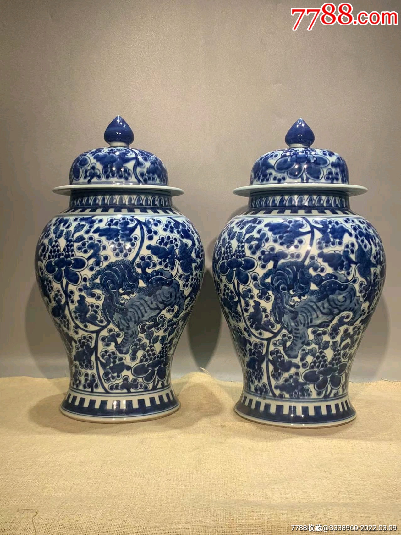 清代青花狮子将军罐一对-价格:4500元-se85802176-青花瓷-零售-7788