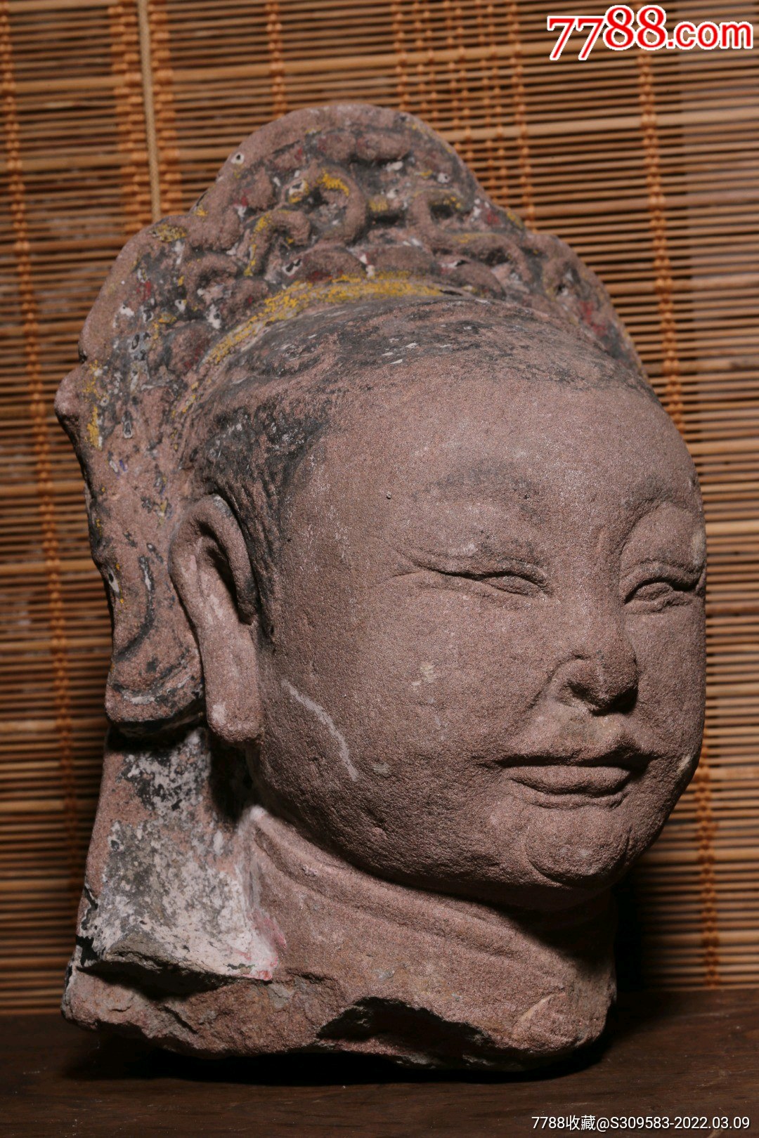 魏晋红砂石观音佛头高195厘米径145厘米