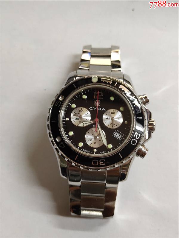 瑞士cyma西马三眼石英计时表多功能运动防水男士石英表机芯5030