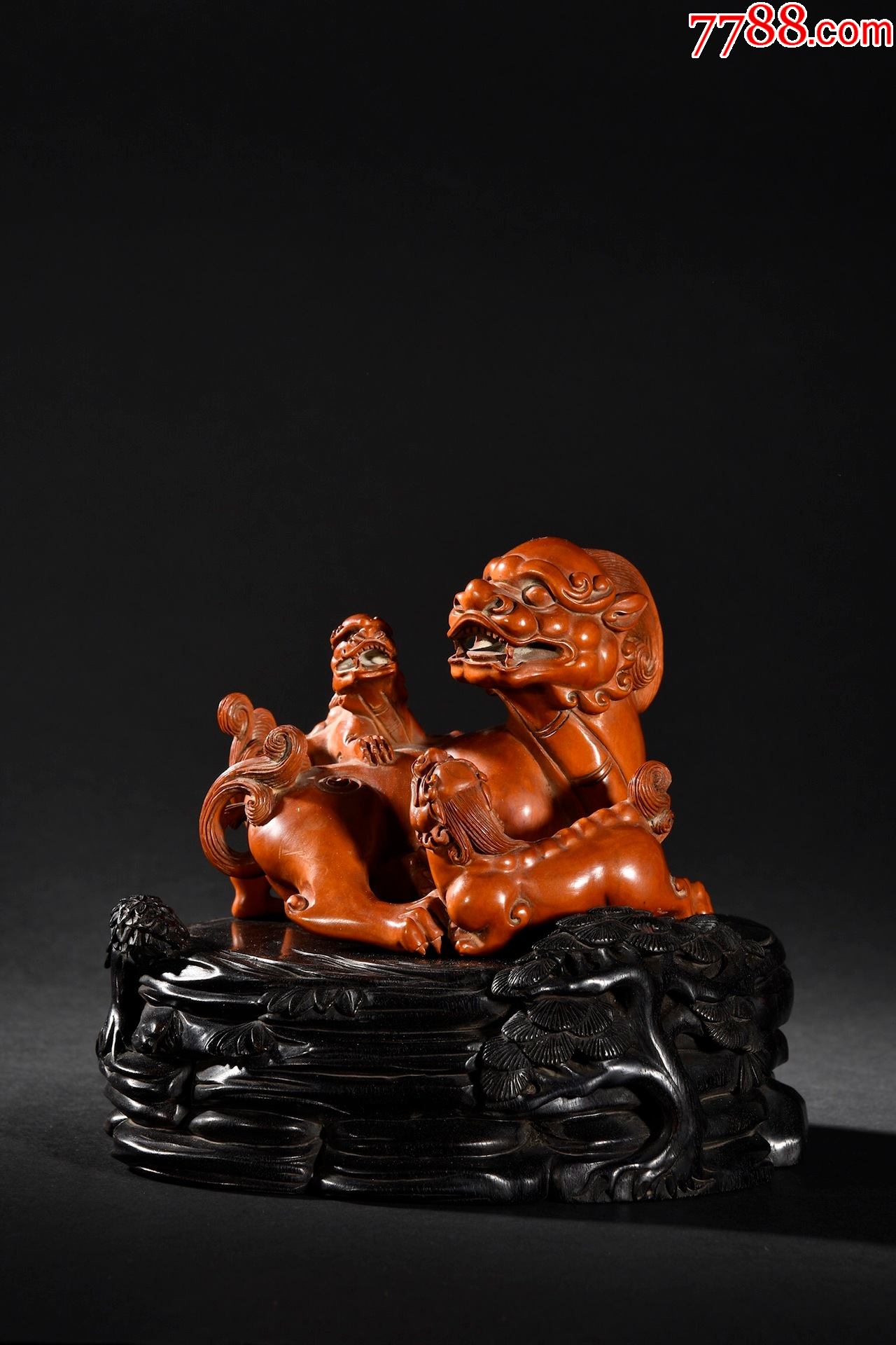 黄杨木三狮摆件_木雕摆件_第1张_7788砚台收藏