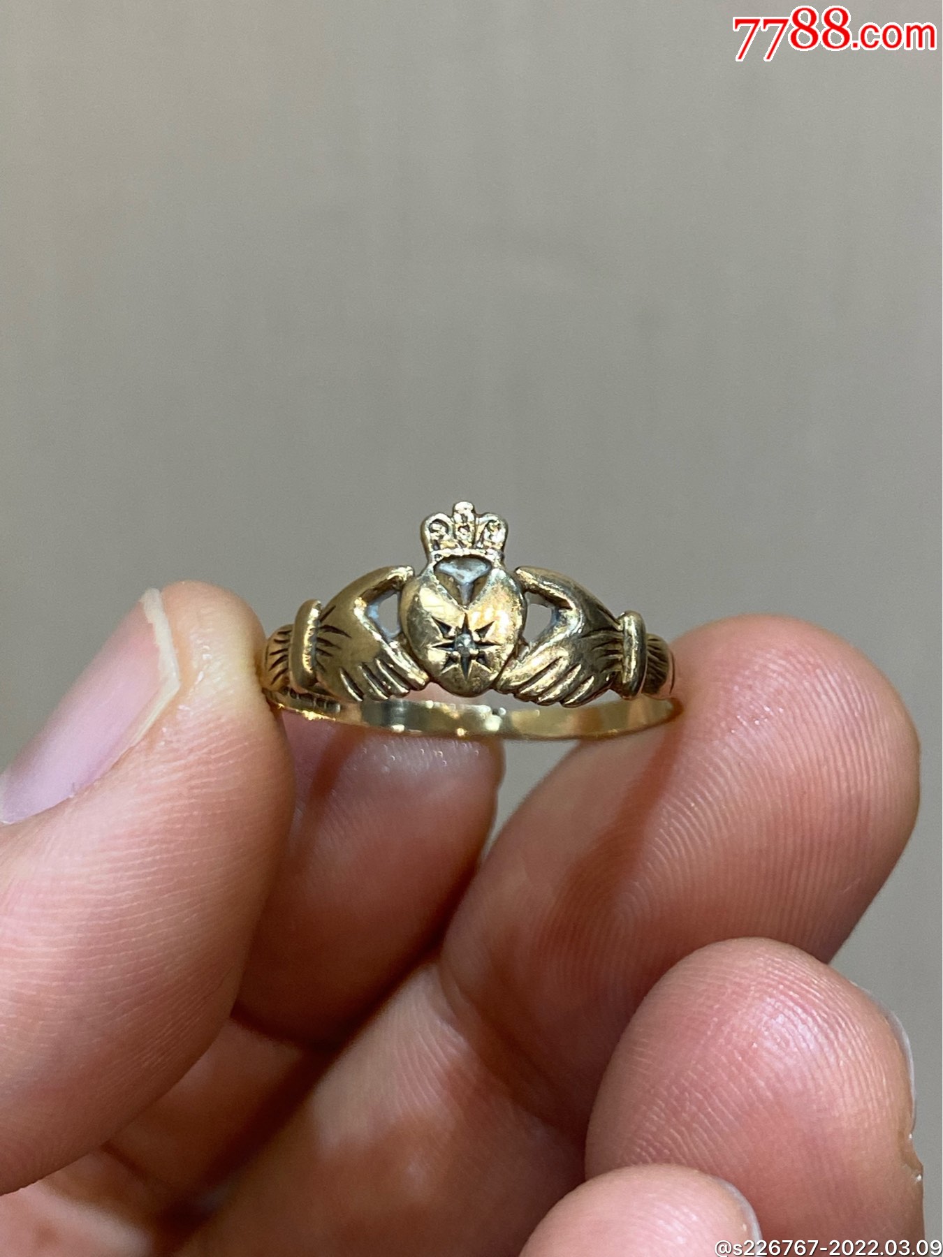 英国古董9k实金镶嵌钻石克拉克戒指