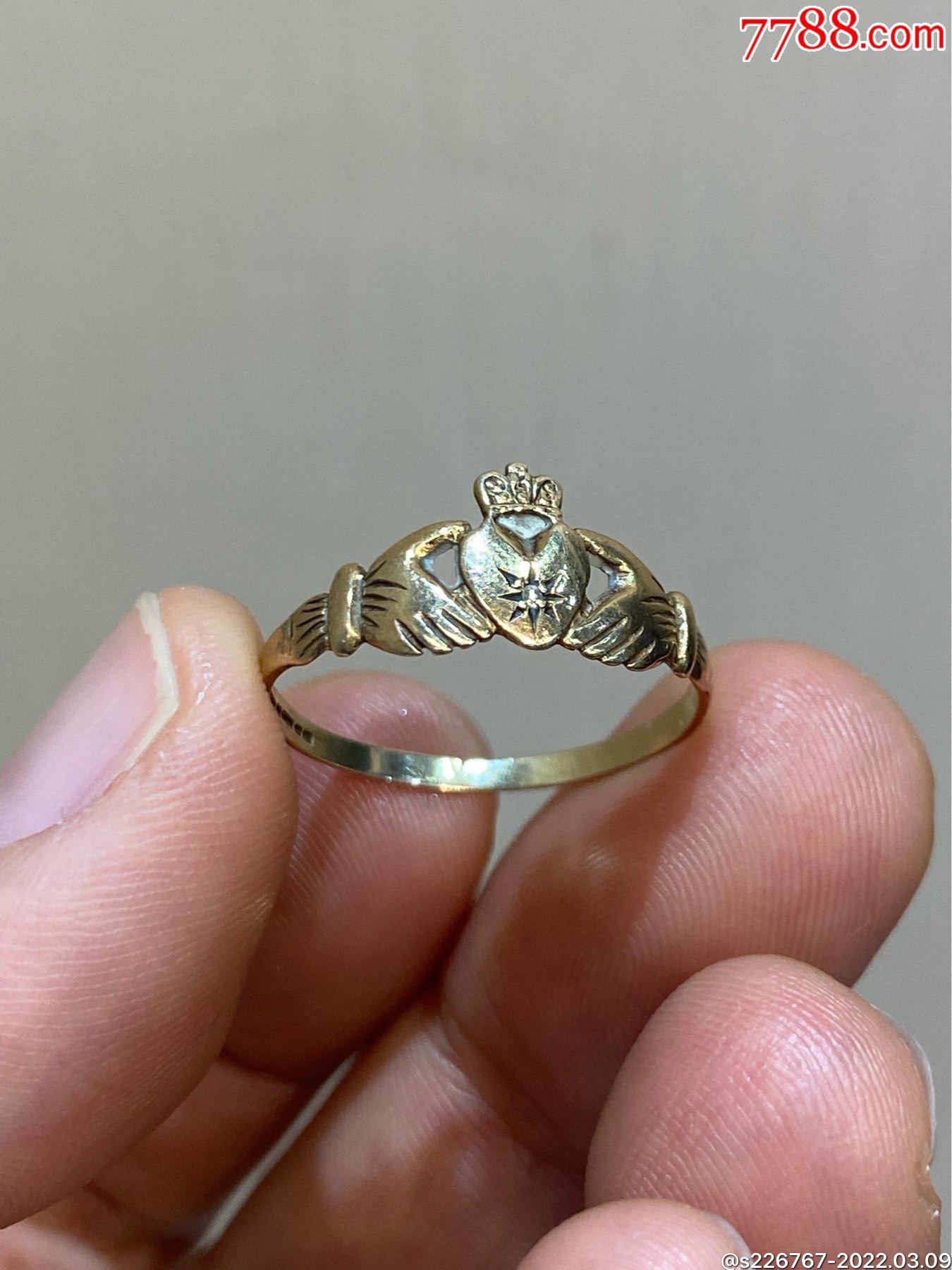 英国古董9k实金镶嵌钻石克拉克戒指