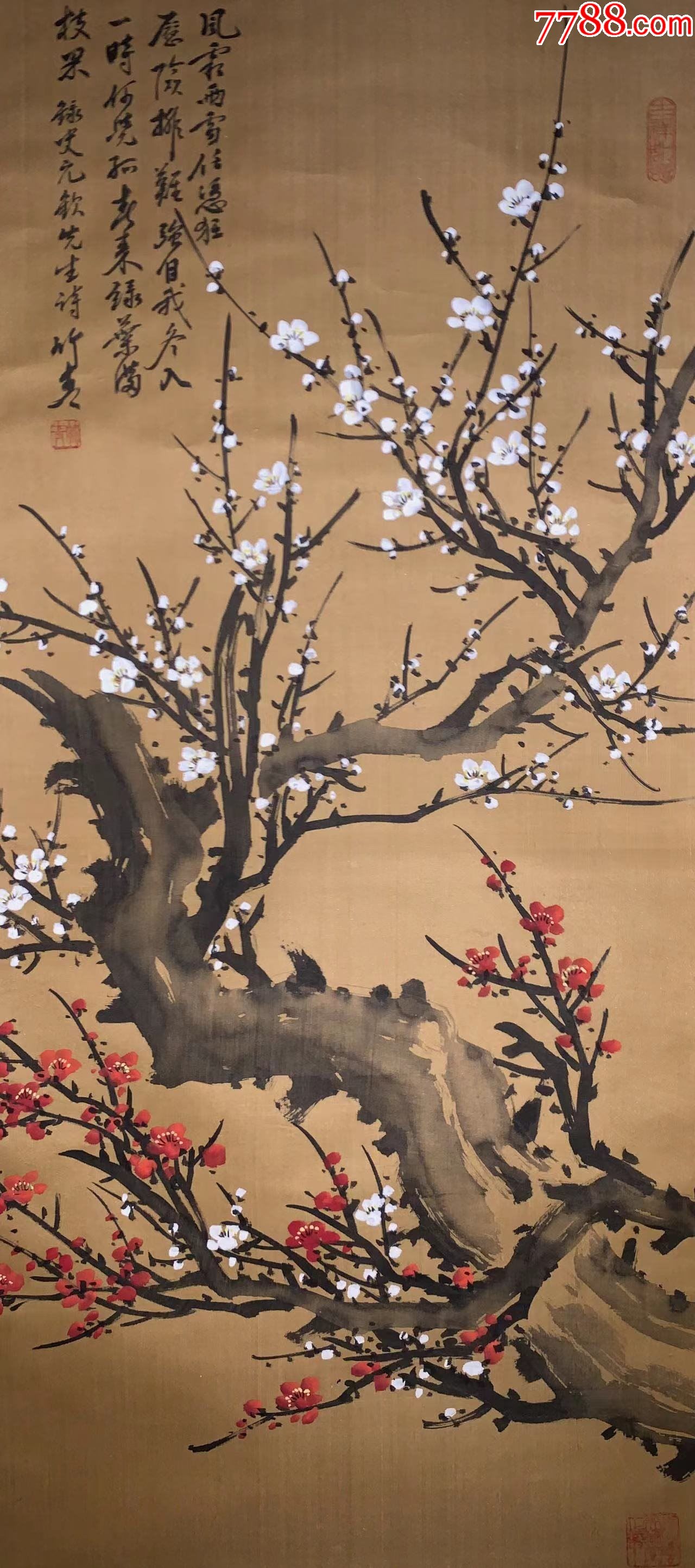 日本回流老字画绢本傲骨寒梅图4817中古老书画书房_花鸟国画原作_第2