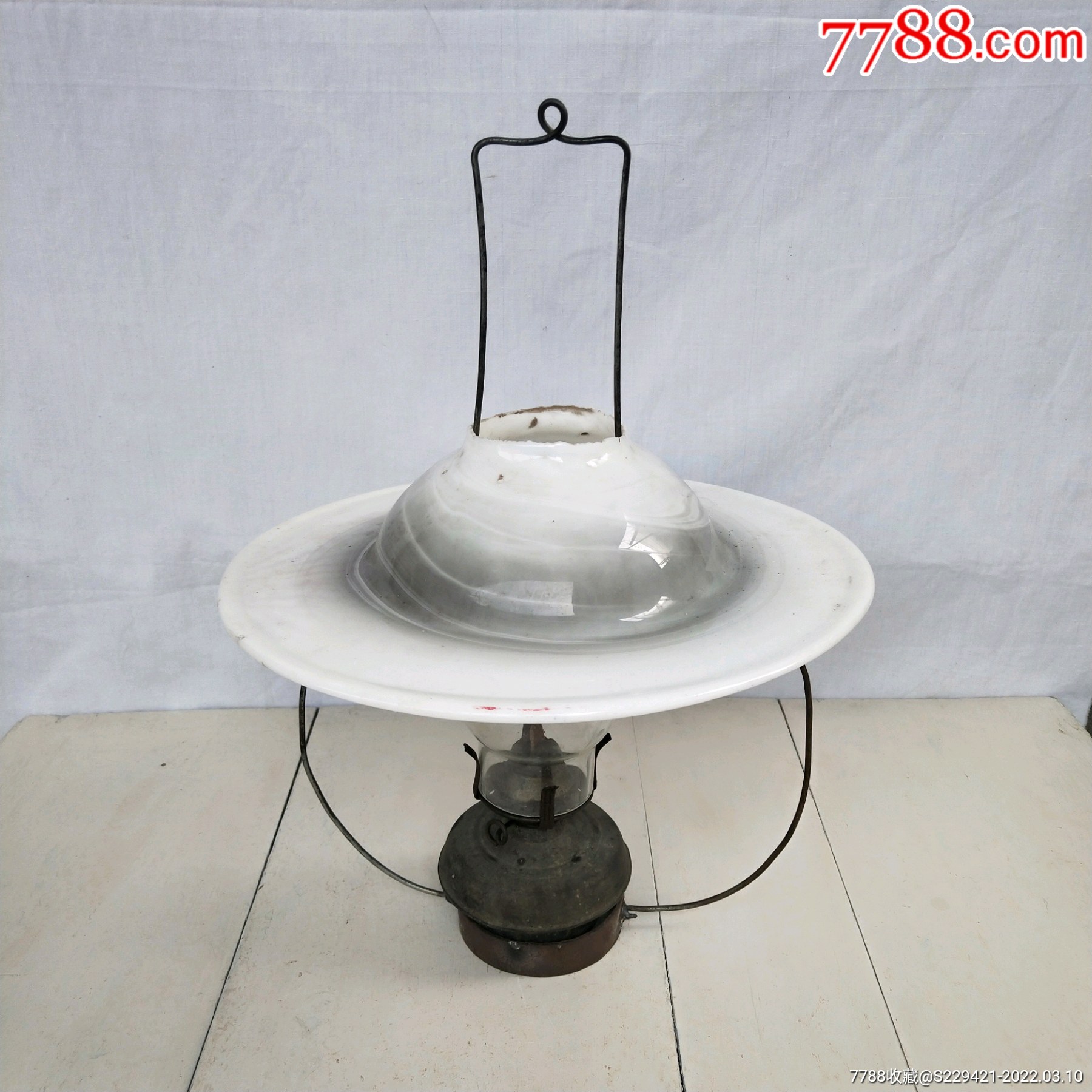 民国建国初煤油灯琉璃斗笠草帽灯铜灯铁丝吊灯-价格:450元-se85820256