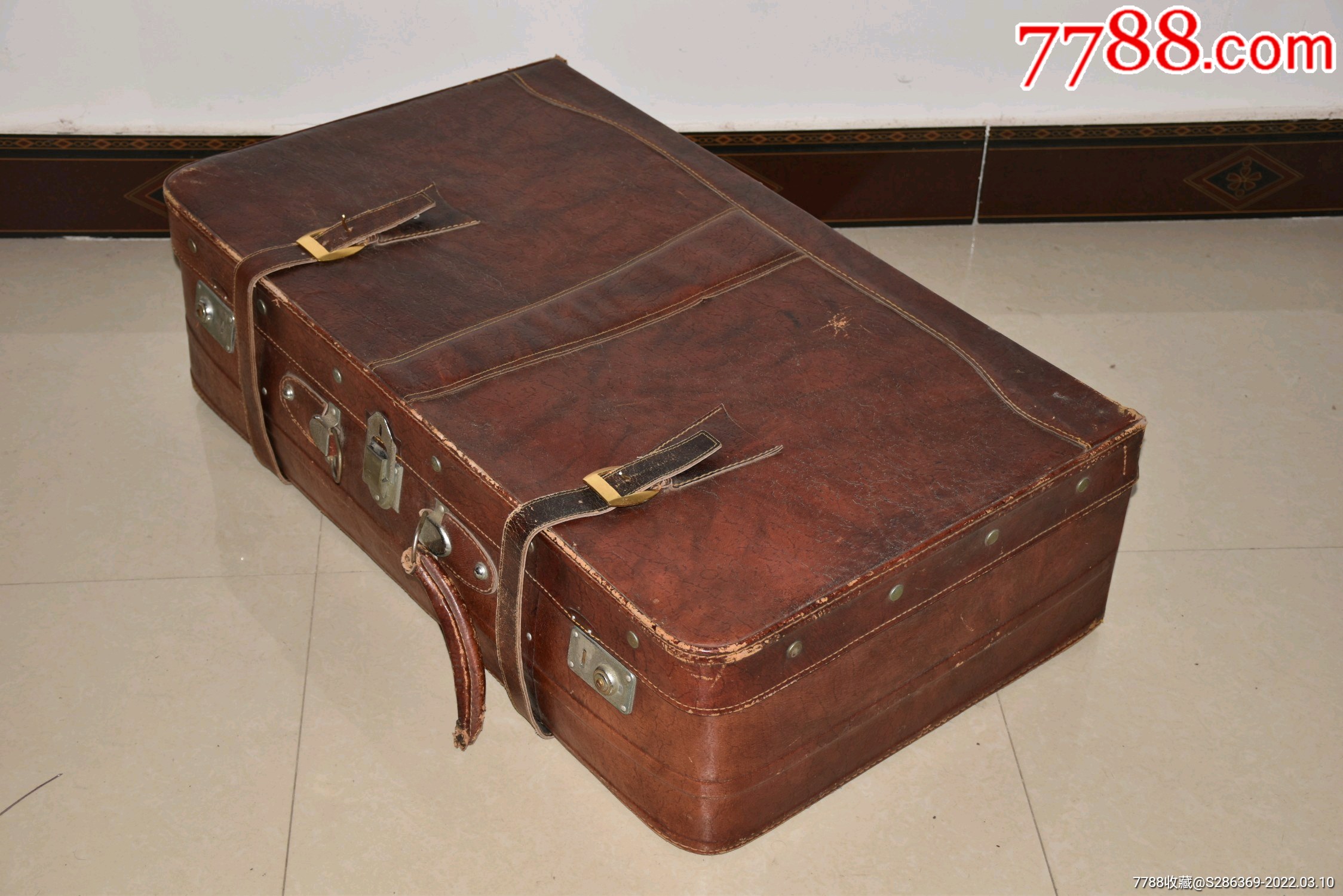 早期收藏真老货全牛皮皮箱子使用过