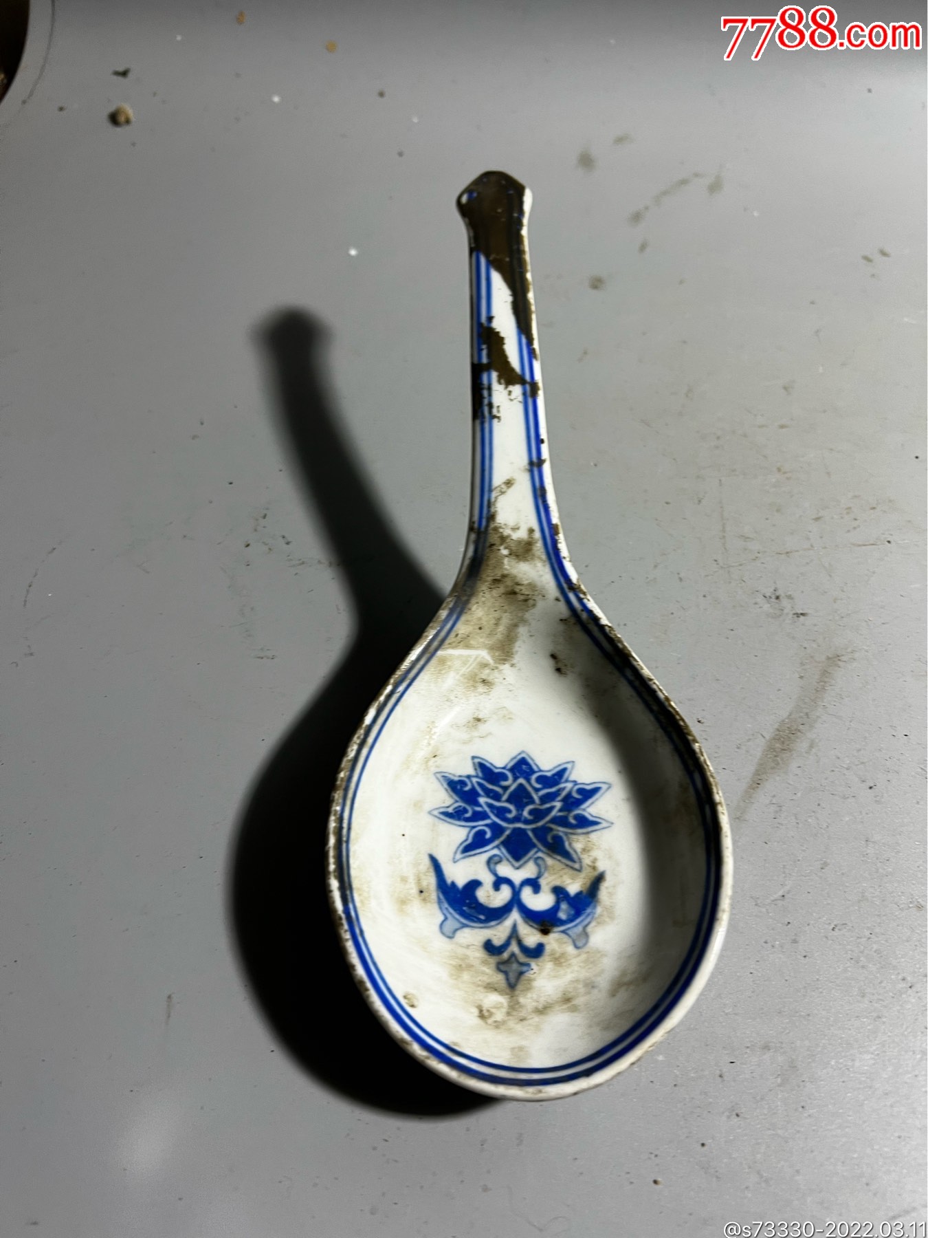 80年代景德镇青花洋莲大汤勺一只1