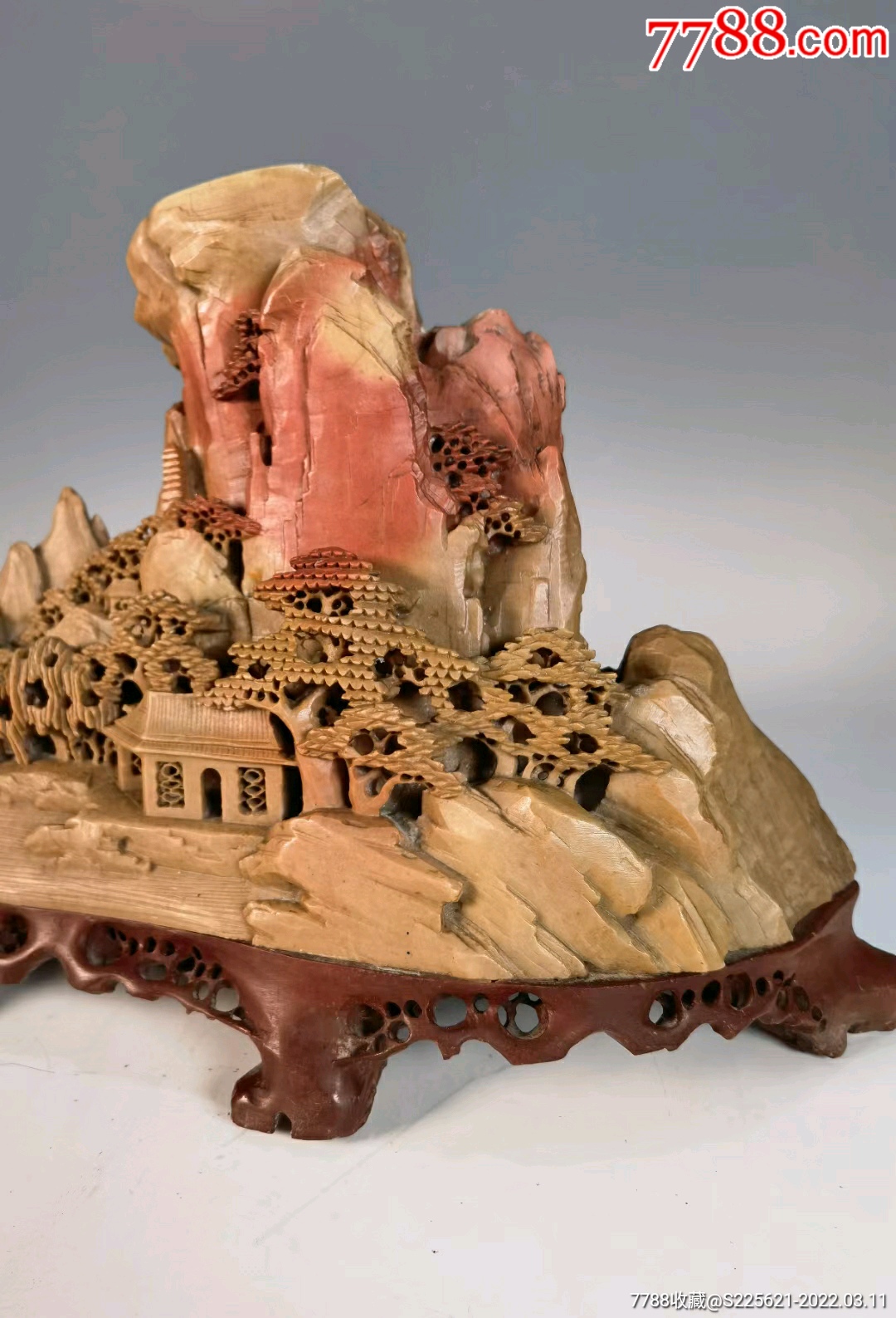 青田石俏色巧雕高山亭阁山子摆件-价格:4800元-se85840357-青田石