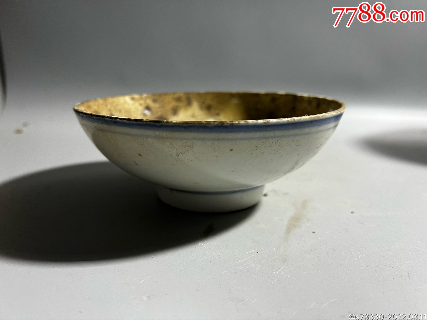 民国时期高足蓝边小碗一只7