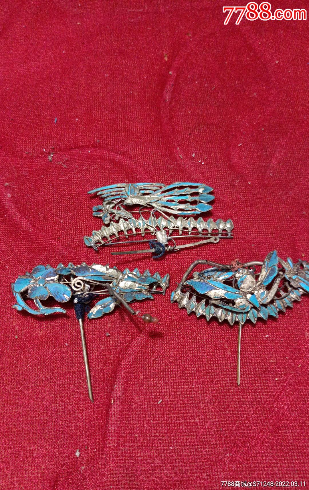 清代点翠银饰头花发簪