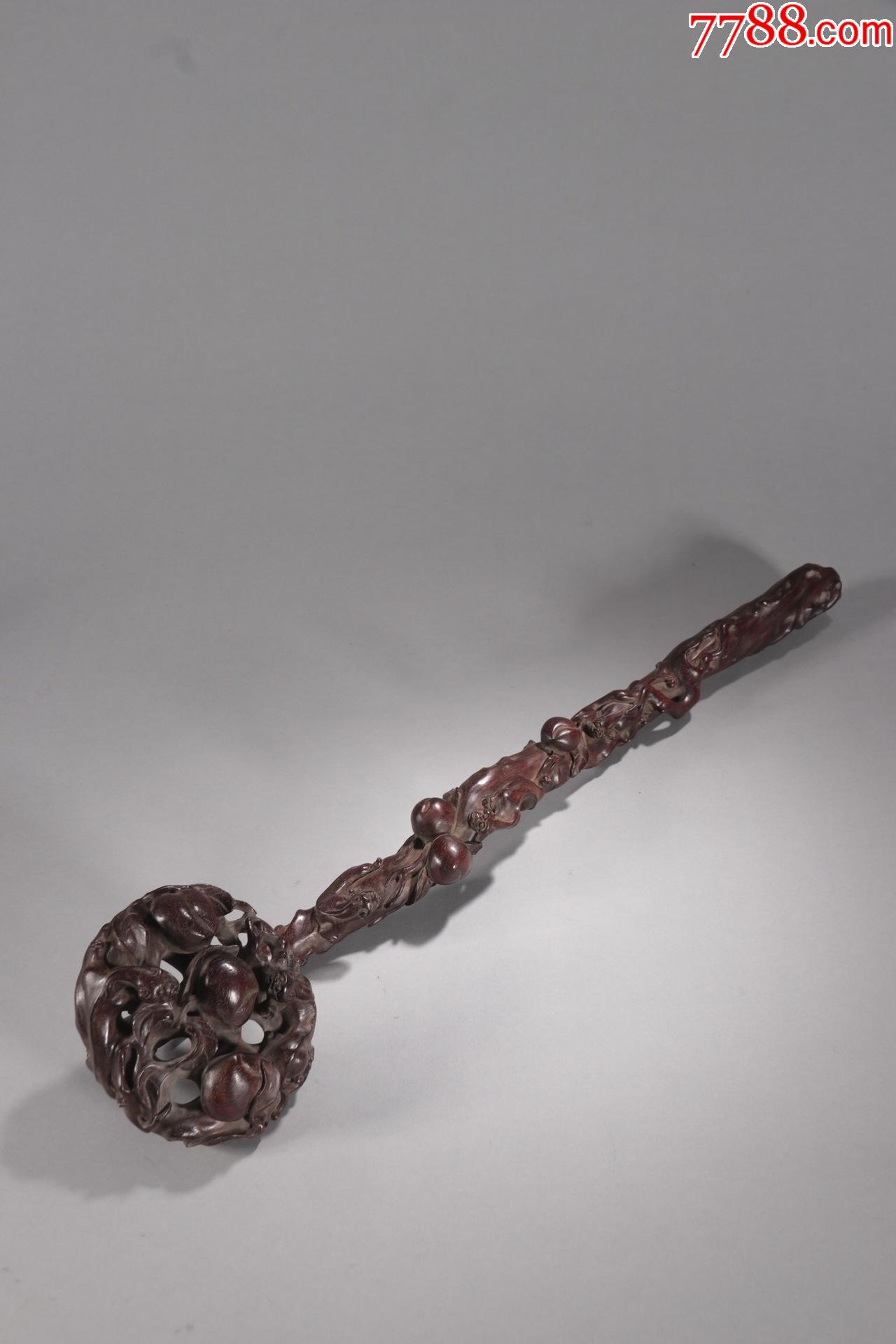 小叶紫檀寿桃螭龙纹如意摆件-木雕摆件-7788商城__七七八八商品交易
