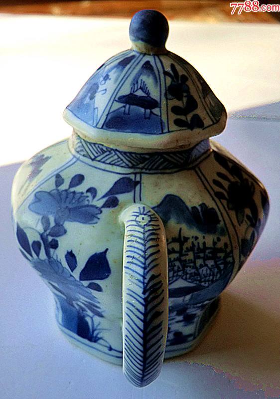 清代康熙海捞青花山水人物执壶b