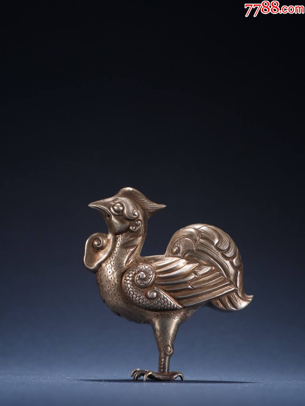 老纯银金鸡报晓摆件