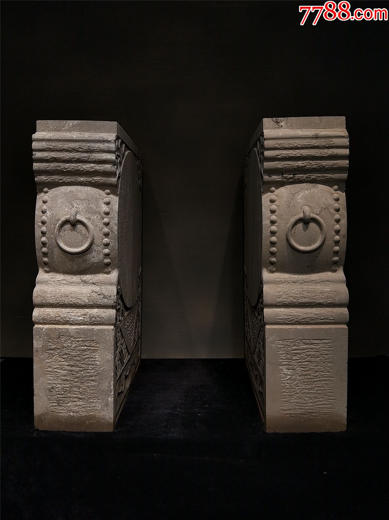 一对青石门鼓门挡