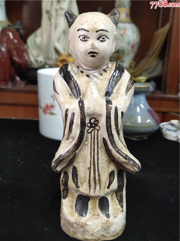 磁州窑人物童子瓷塑老窑高古老瓷器