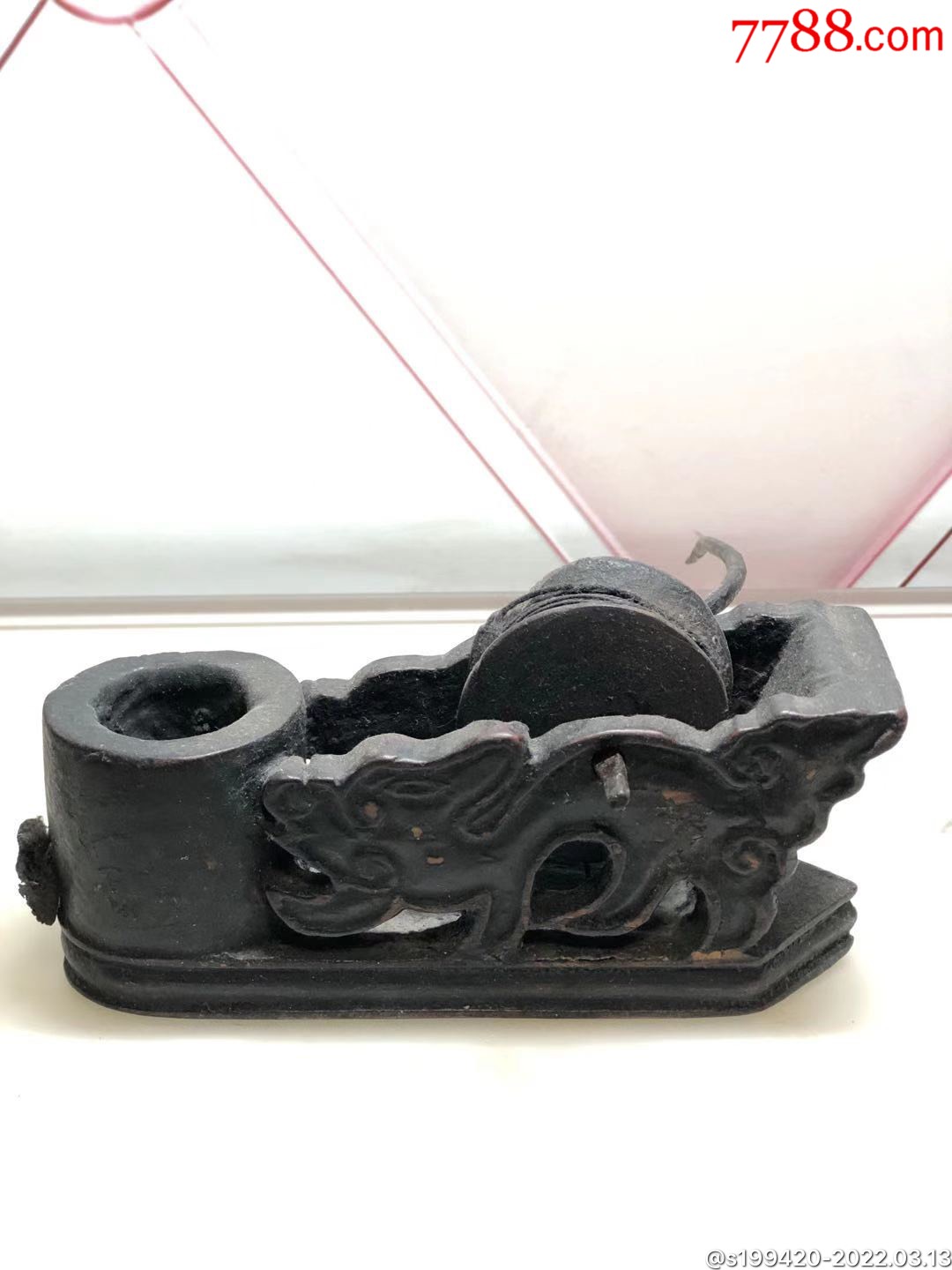 清代楠木墨斗精雕细琢一木整挖尺寸15457