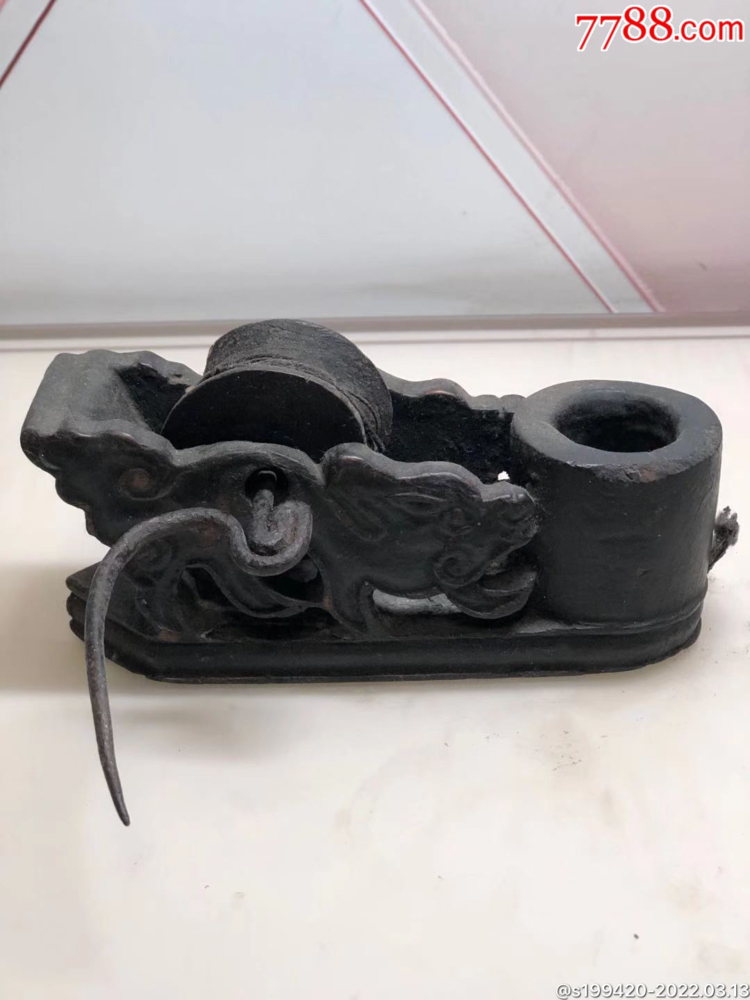 清代楠木墨斗精雕细琢一木整挖尺寸15457