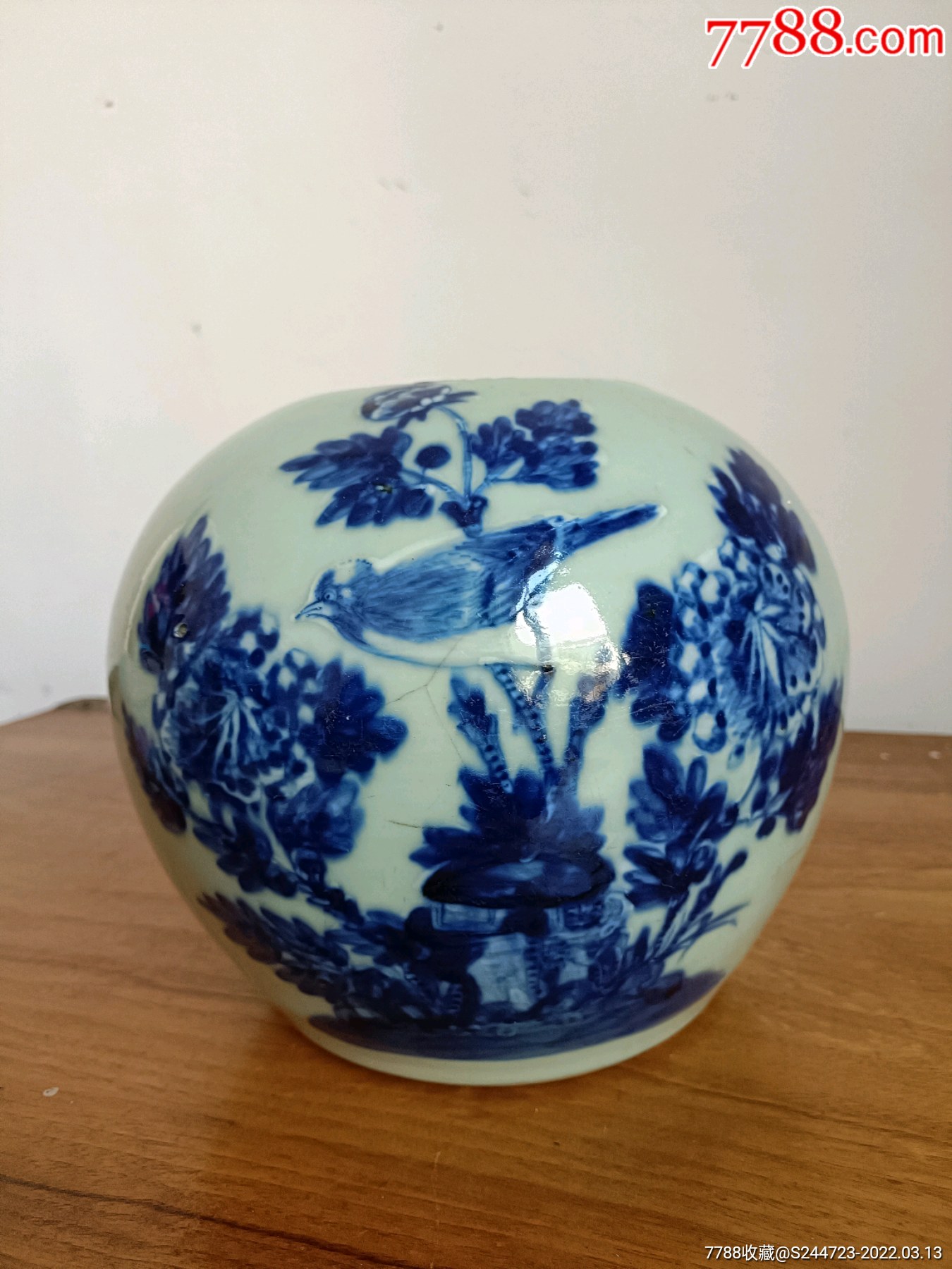 清代豆青釉青花瓷花鸟罐-价格:480元-se85881360-青花瓷-零售-7788