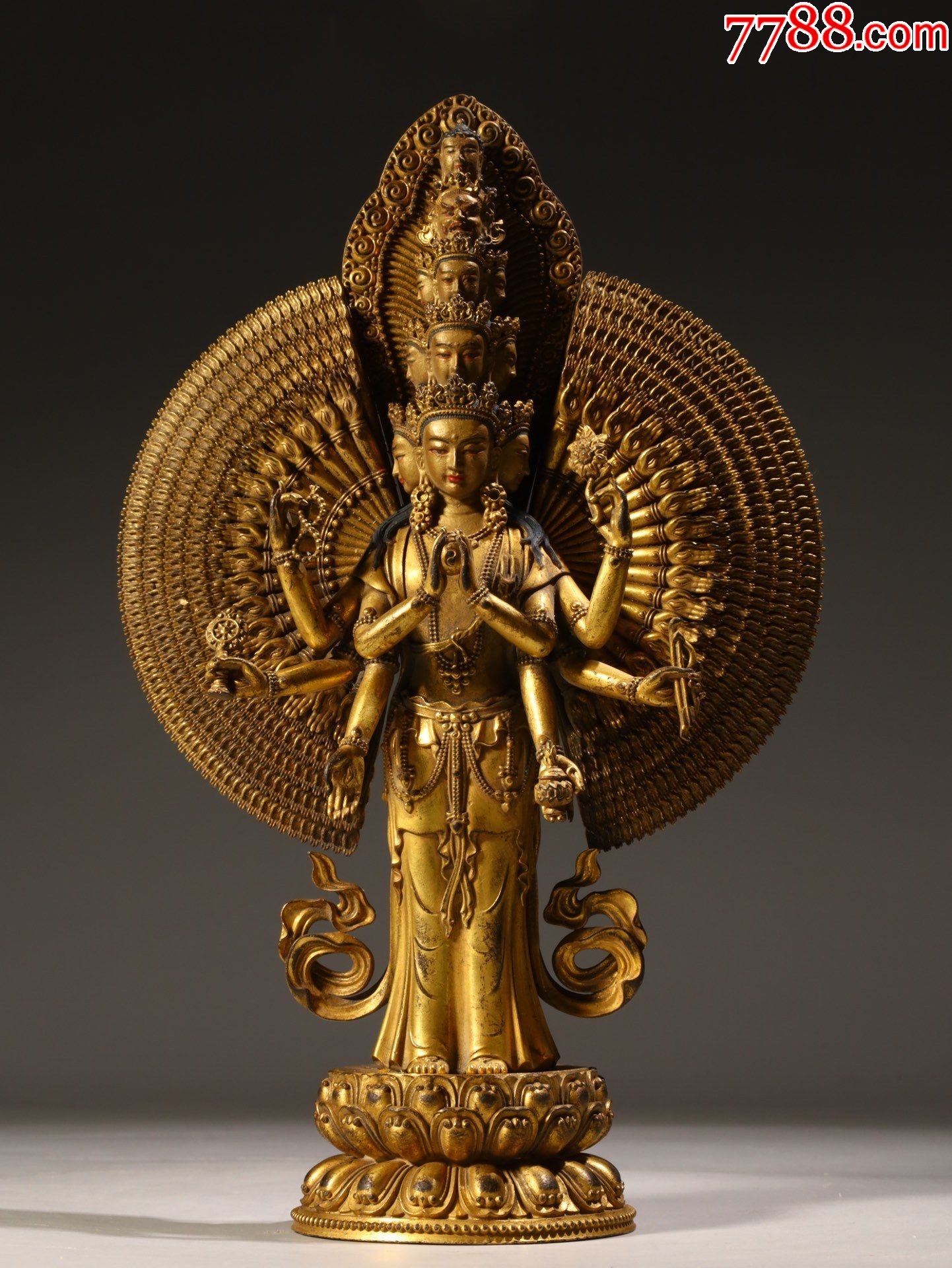 铜鎏金千手观音立像-铜像/铜佛像-7788收藏