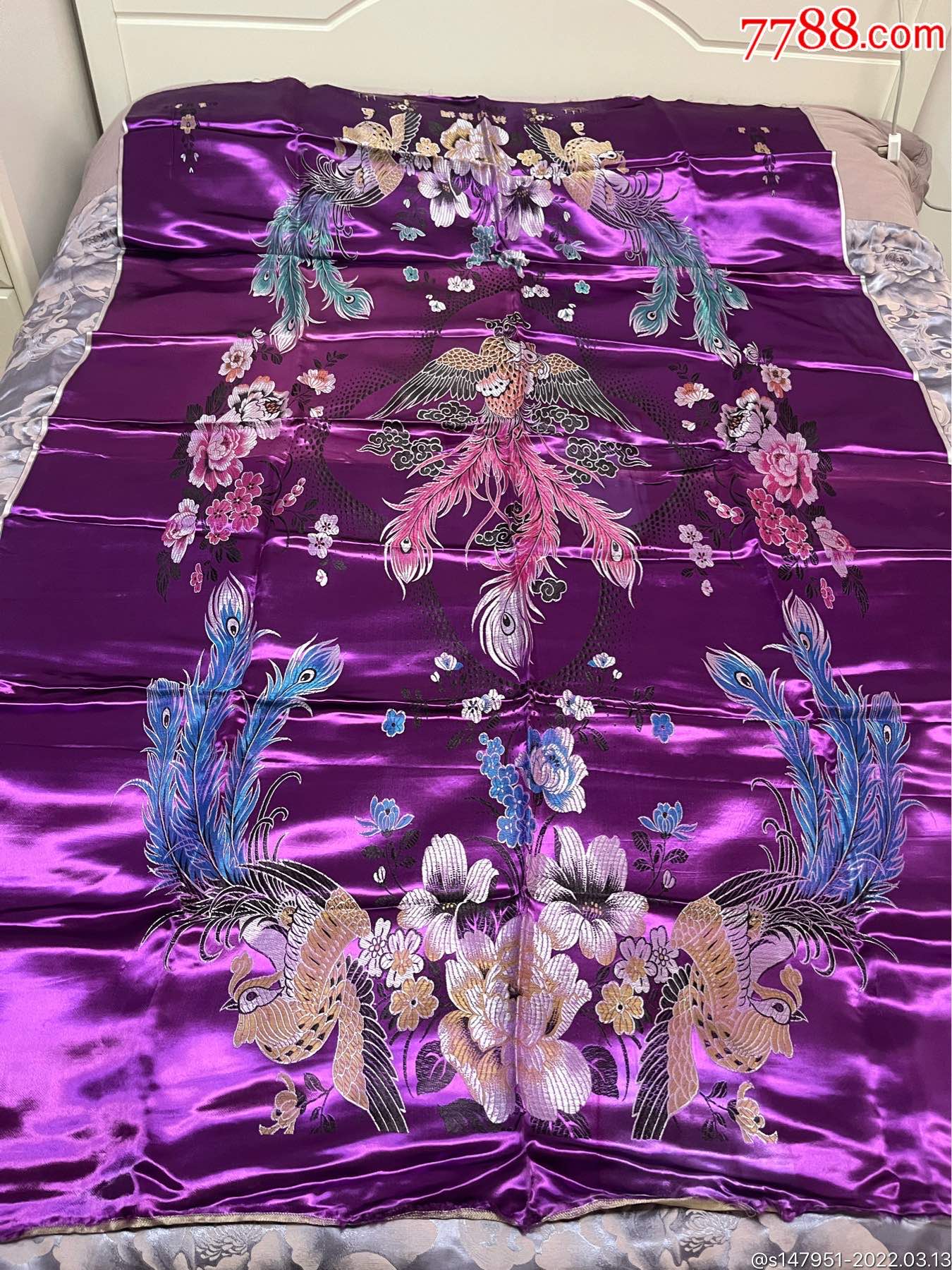 被面丝绸凤凰全新怀旧收藏杭州涤绸十彩