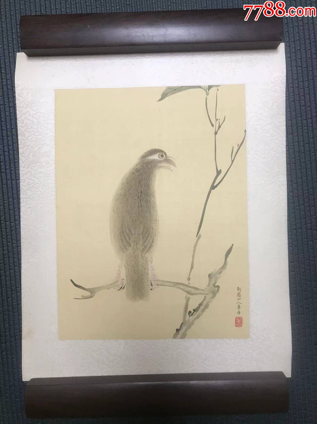 六十年代上海朵云轩原装绢本精裱，新罗山人华嵒花鸟，木版水印，全幅40