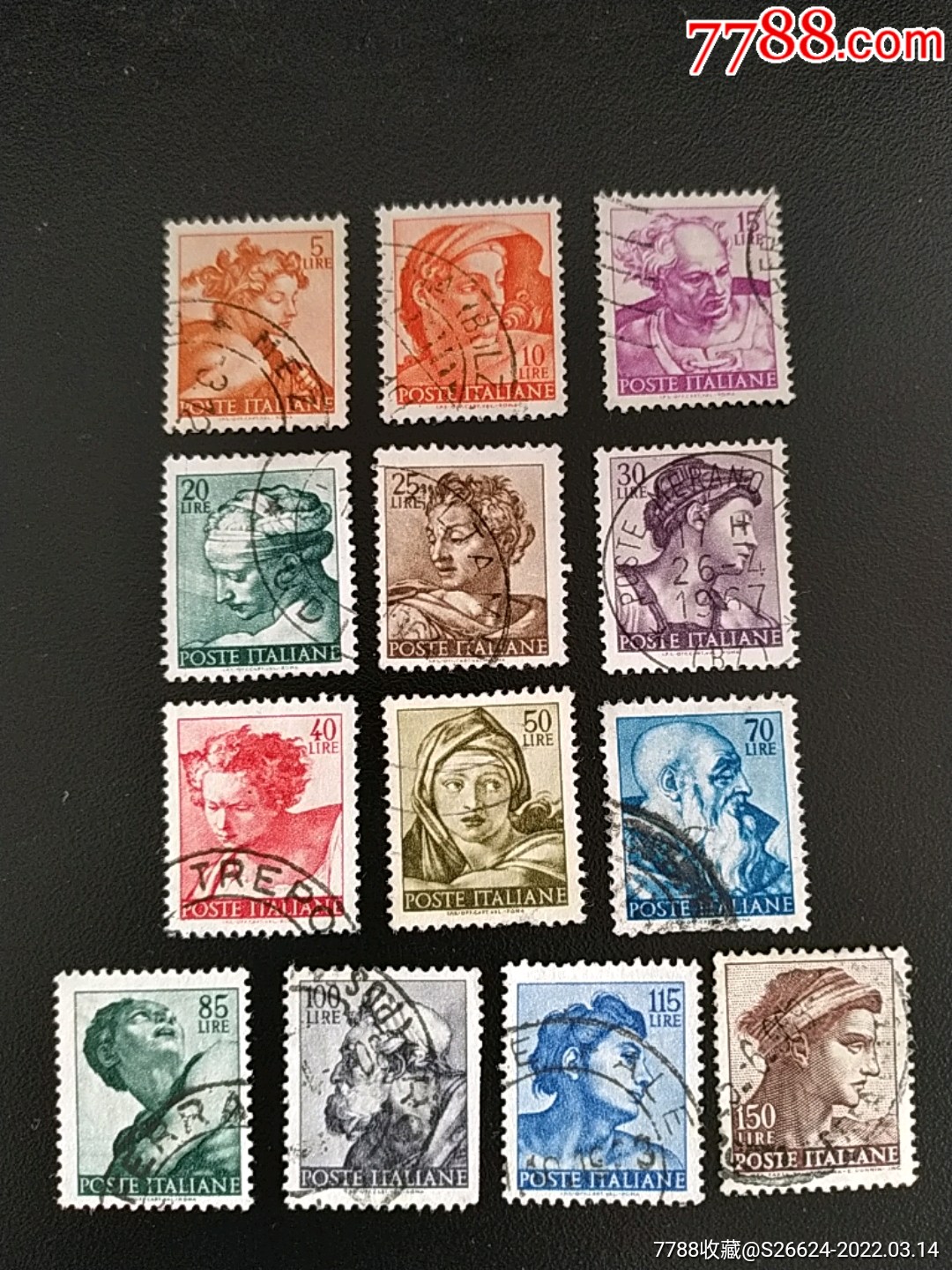 1961年意大利米开朗基罗为梵蒂冈西斯庭教堂作壁画创世纪雕刻水印邮票