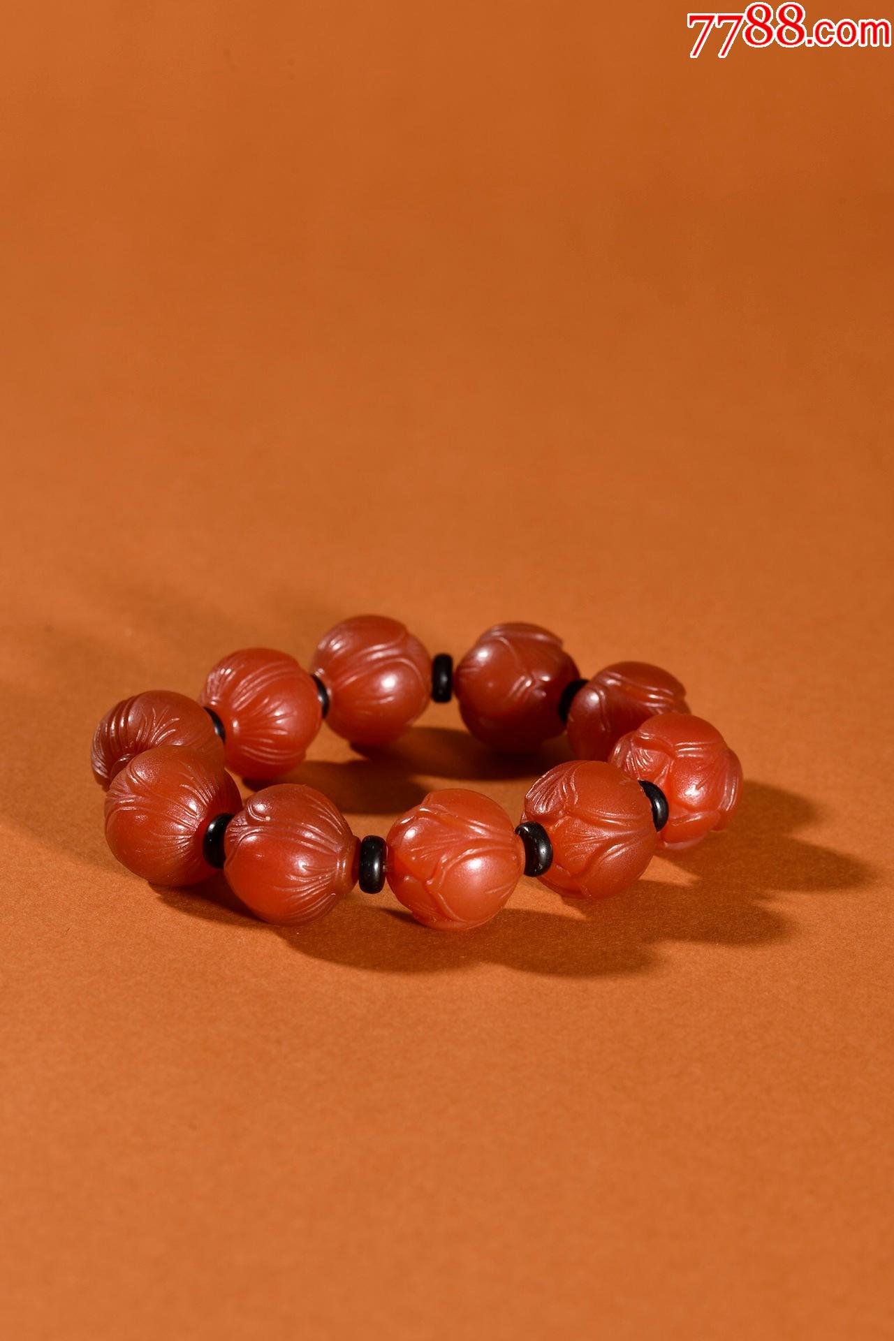 老玛瑙荷花纹手串