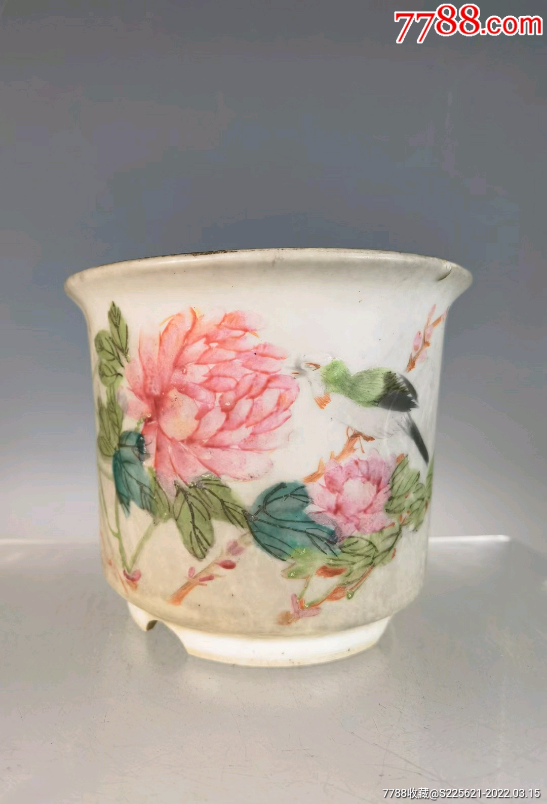 民国粉彩富贵白头纹花盆