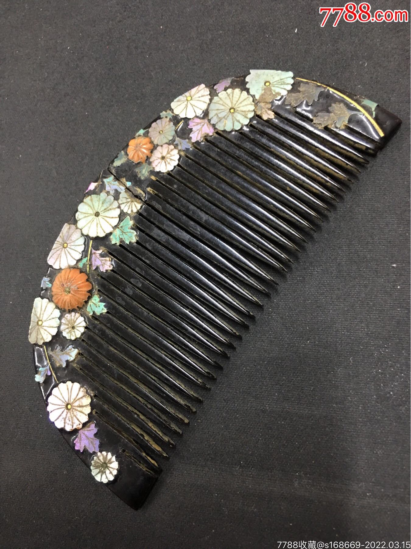 22315聚邮阁藏品5382日本回流梳子镶嵌螺钿有断裂