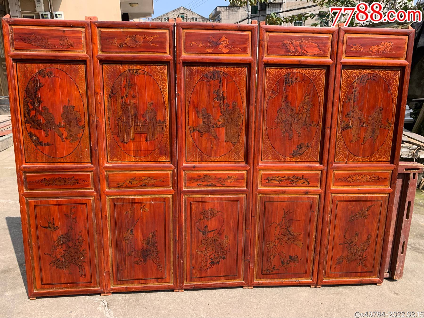 五片手绘文武双全手绘老屏风挂屏折屏围屏批发