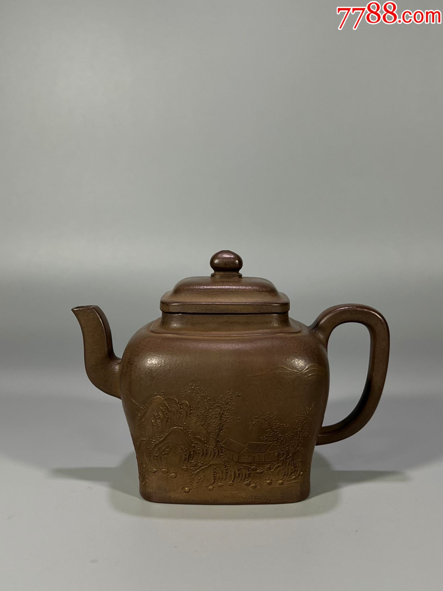 紫砂彩绘四方壶