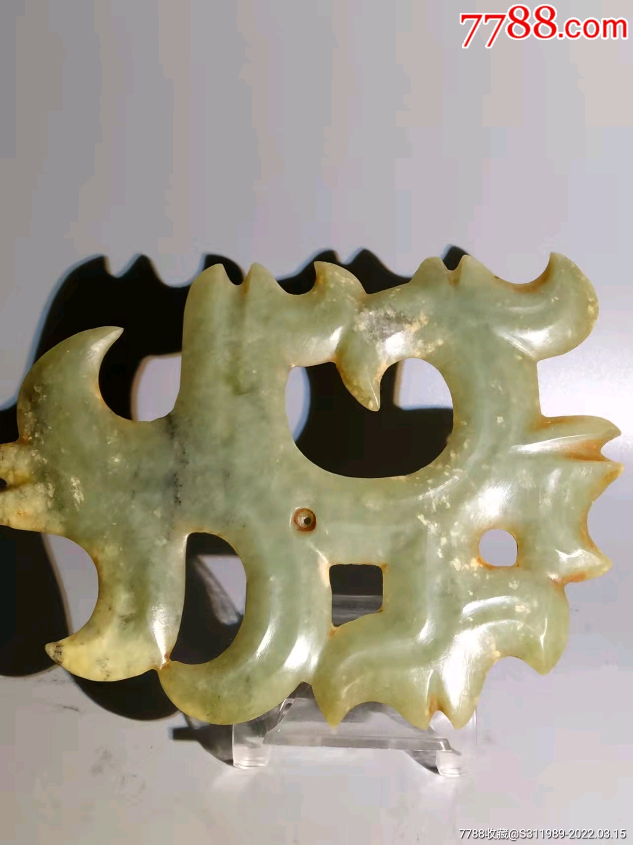 内蒙收的河磨玉勾云佩风化明显包浆沁入骨红山文化