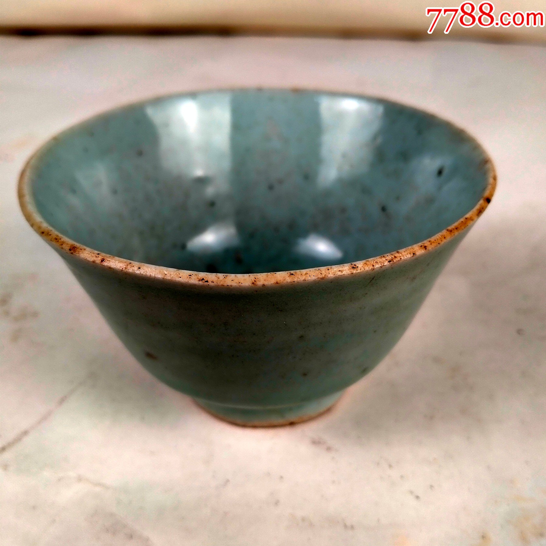 清代晚期豆青釉青花画押款茶盏_价格980元_第1张_7788收藏__收藏热线