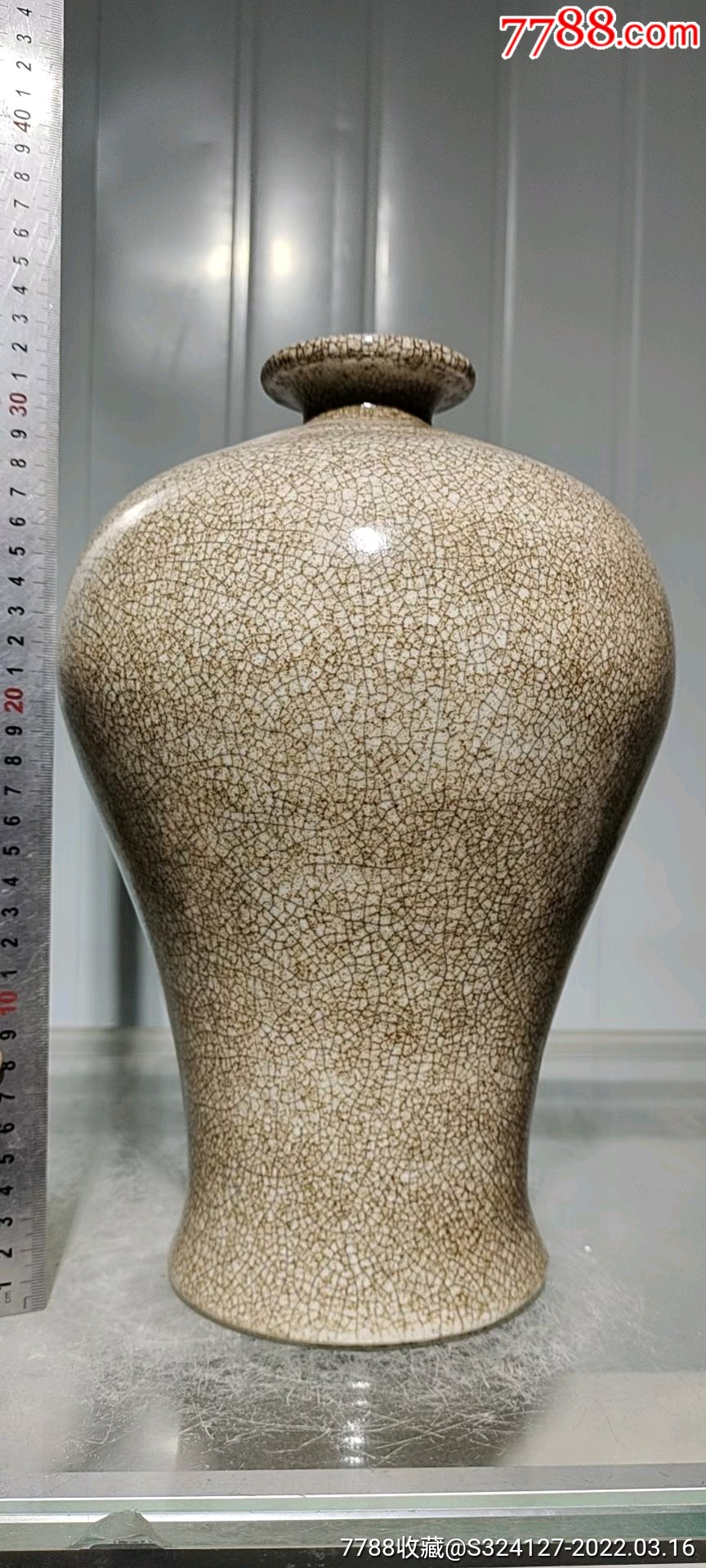 早期哥釉大梅瓶_青瓷/秘色瓷_作品欣赏_收藏价值_7788版画原作