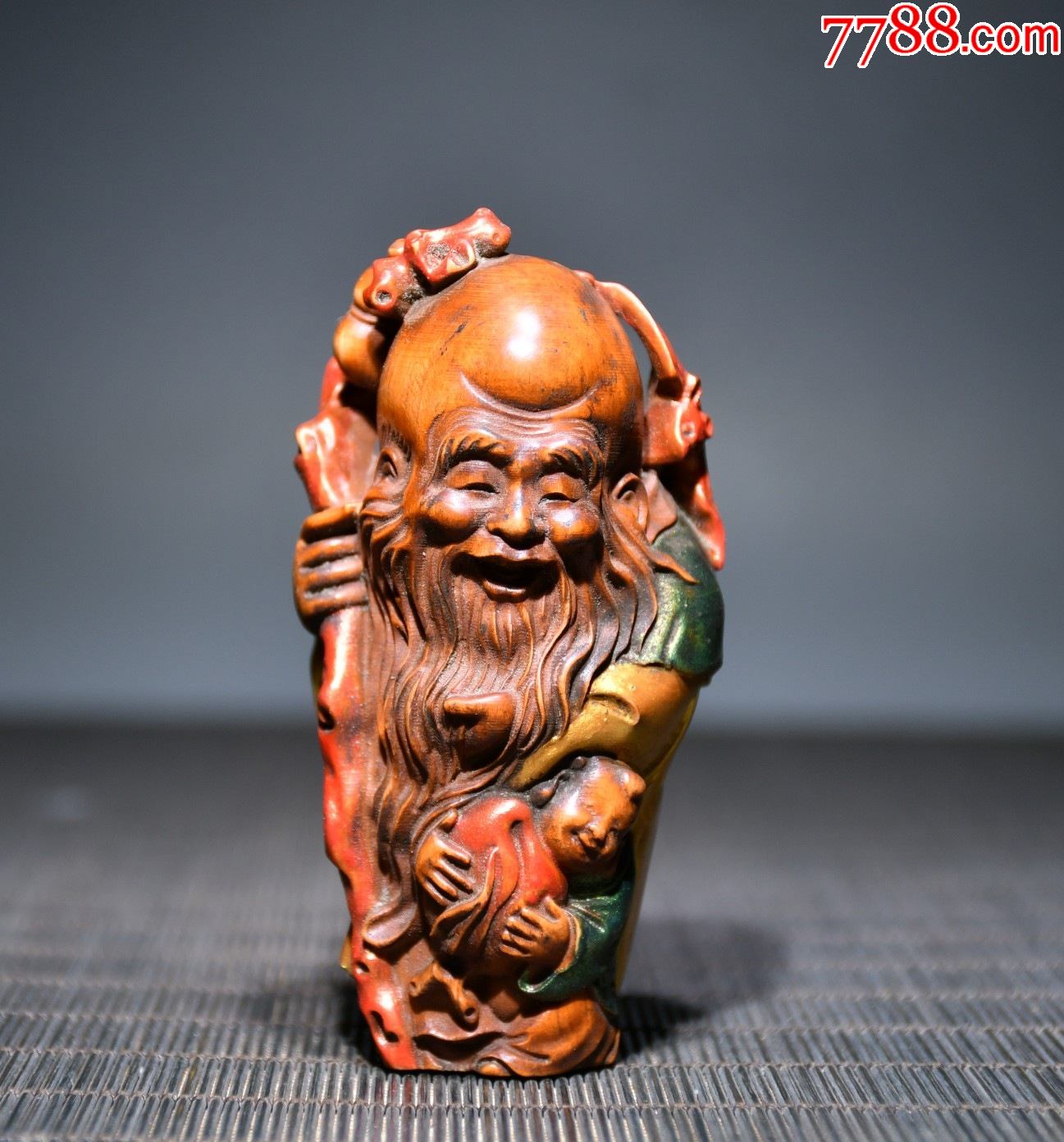 黄杨木精雕彩绘寿星