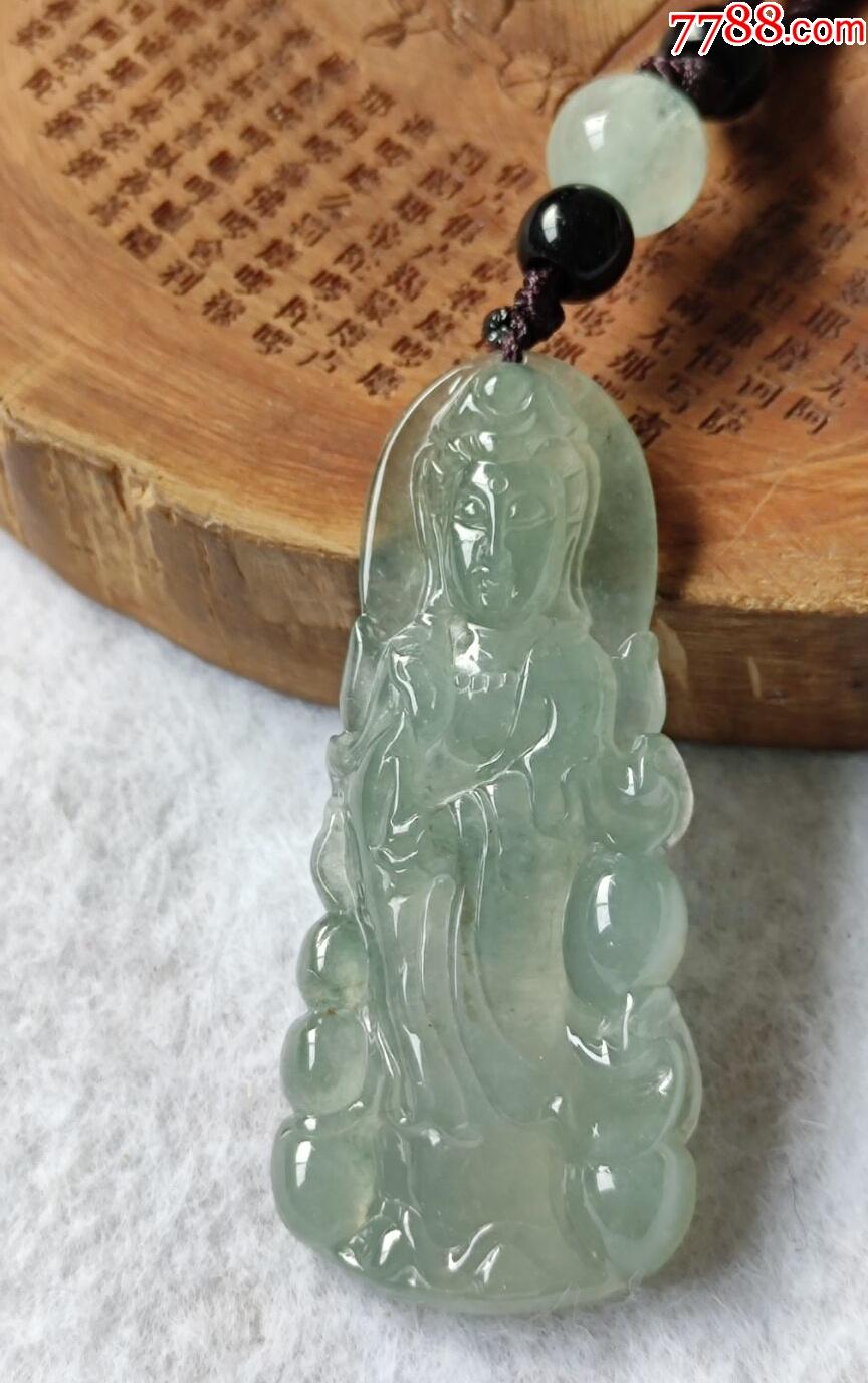 翡翠观音站观音冰晴底种老精雕