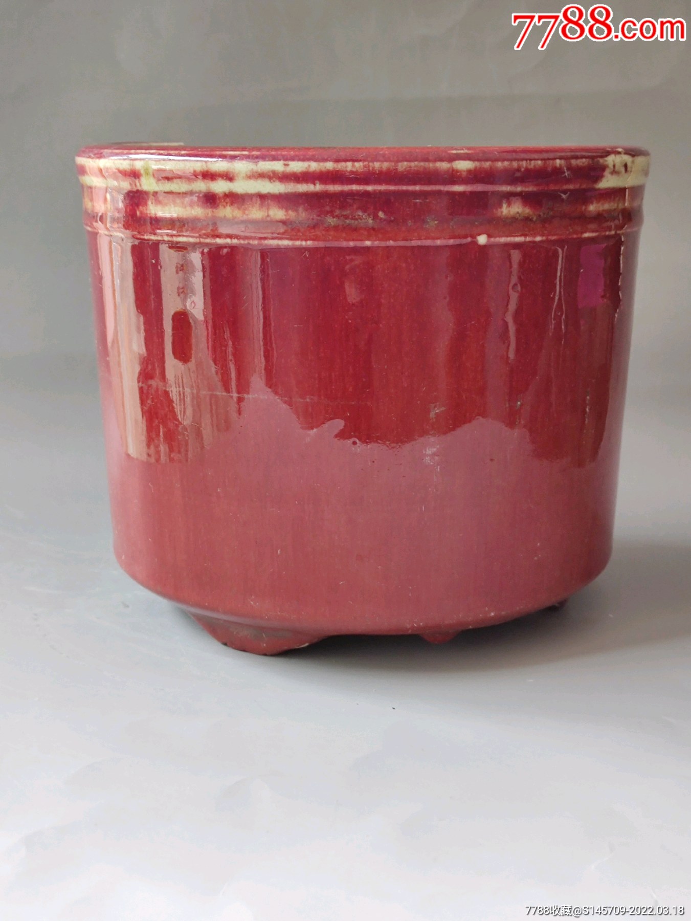 清乾隆霁红釉窑变香炉惜残少了一块会修补的朋友不要错过细节如图