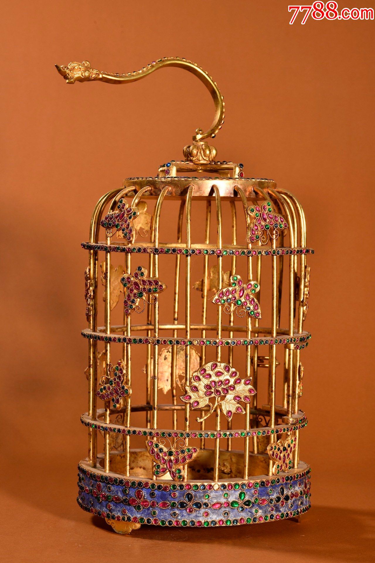 铜鎏金镶宝石鸟笼a21s70f