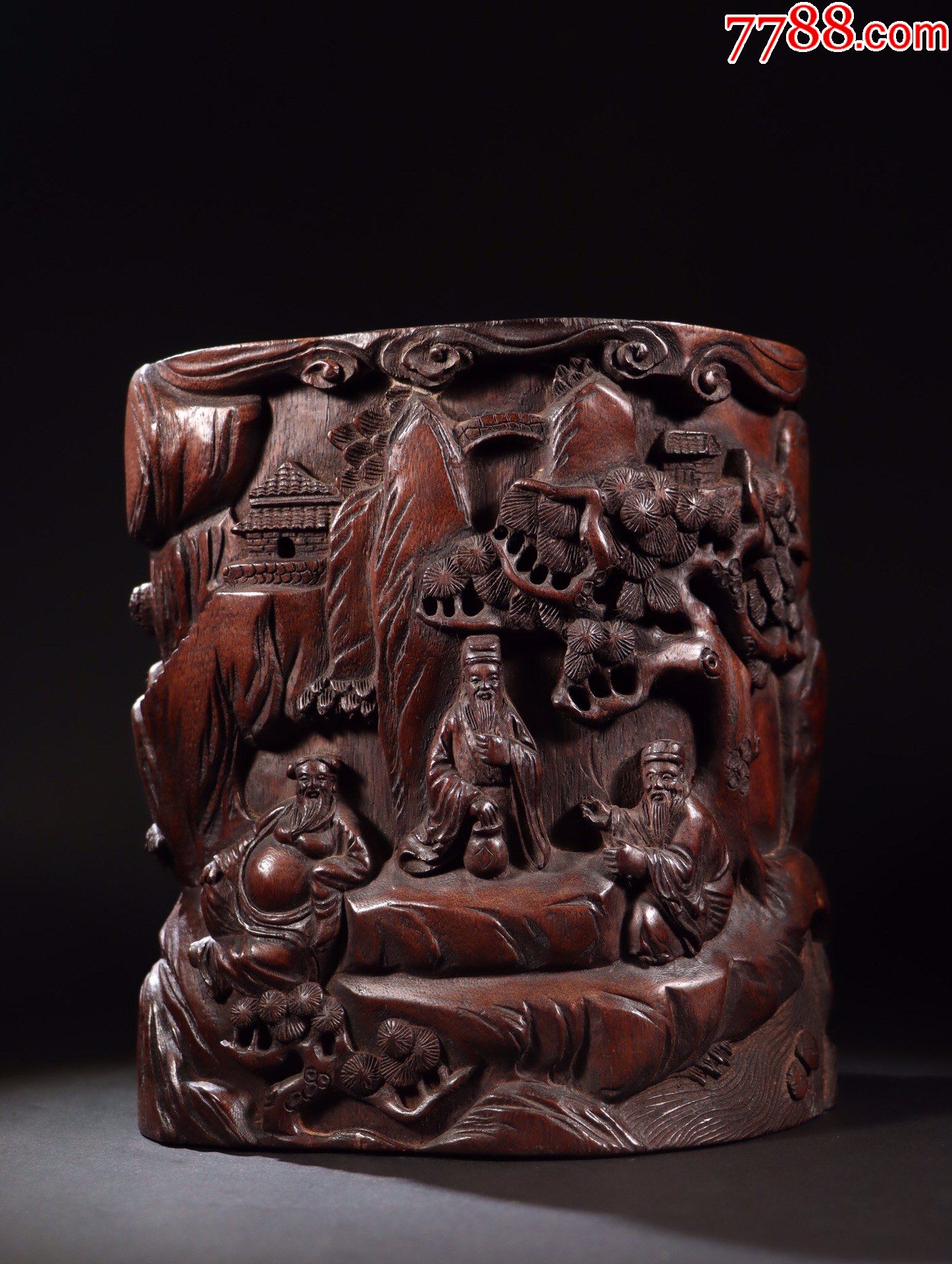 藏家让藏老沉香山水人物故事文房笔筒