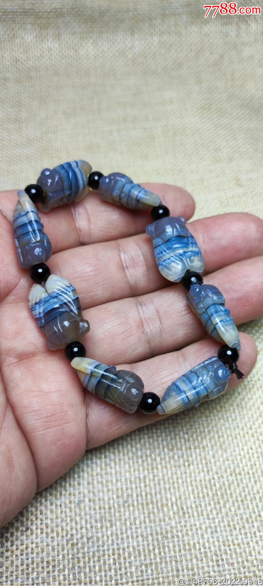 旧藏创汇时期极品花纹玛瑙蝉手串