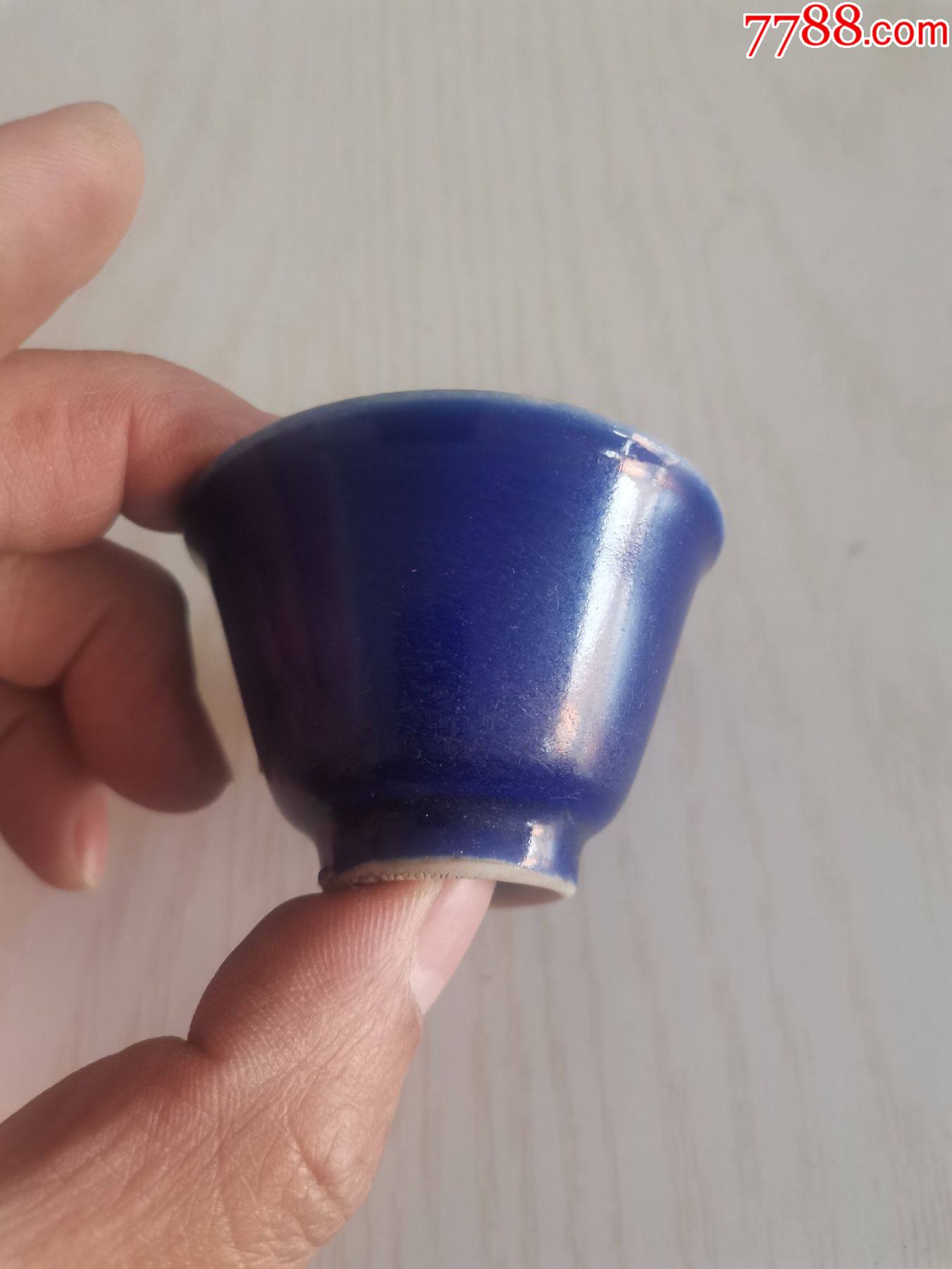 清代霁蓝釉小杯子惜残高4362