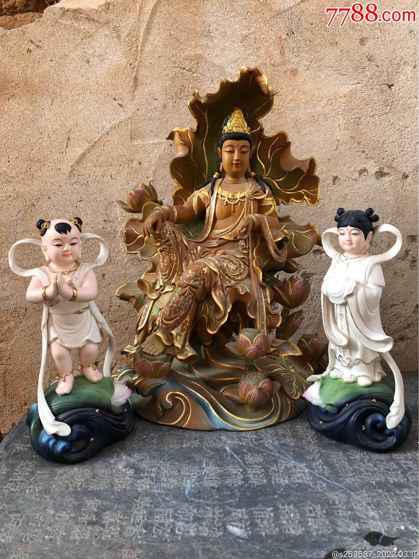 德化名家善财童子龙女一对完整工一流细节处理完美神态生动开脸大气