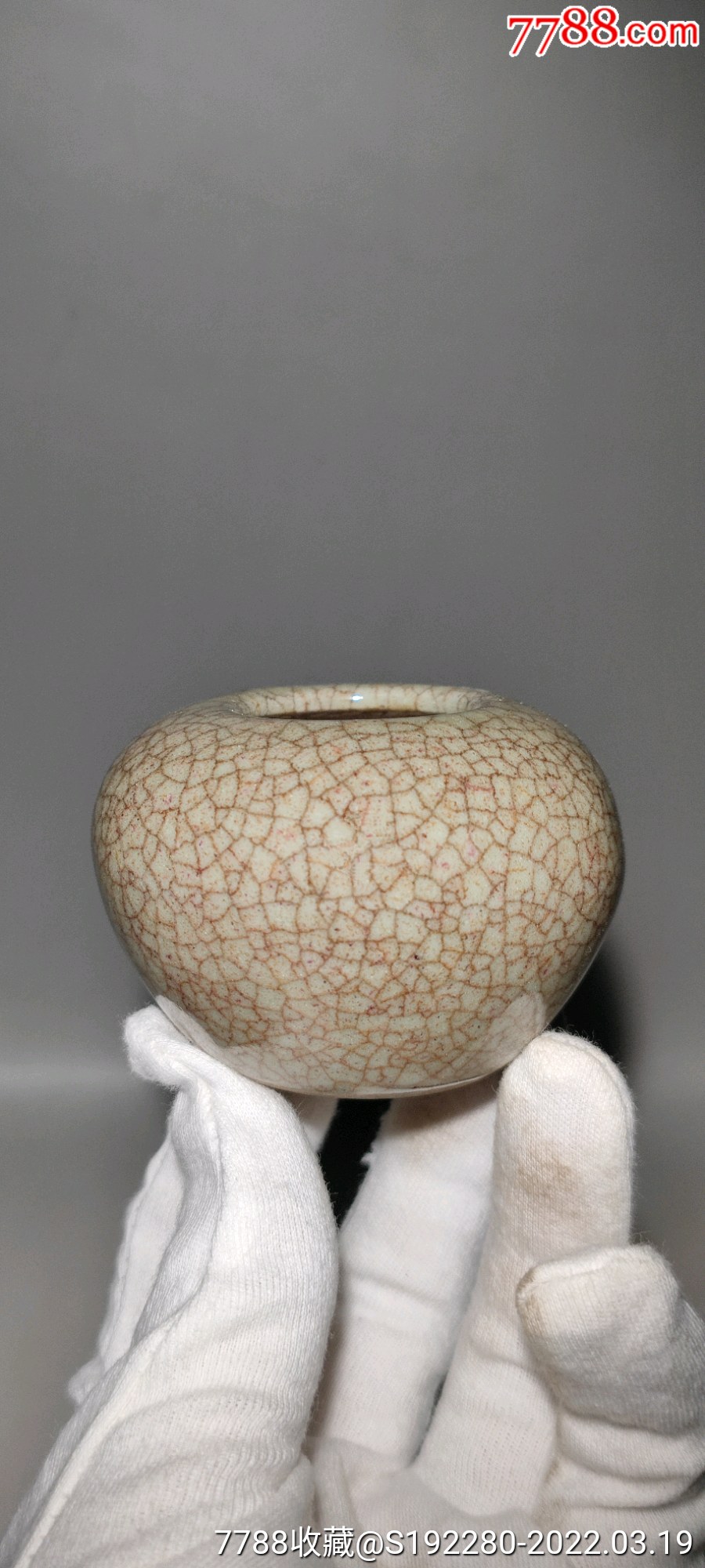 哥釉水盂工艺品文房用品直径7cm高47cm