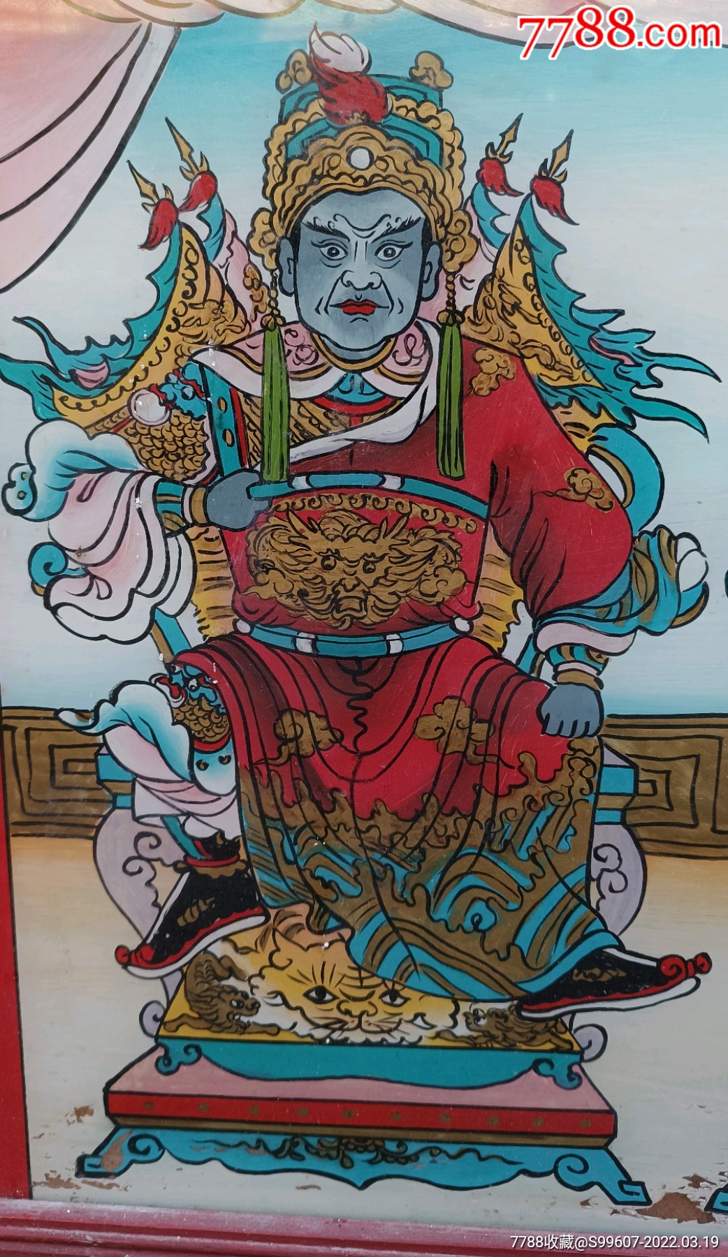 老佛像大尺寸三位王爷画像老玻璃画像