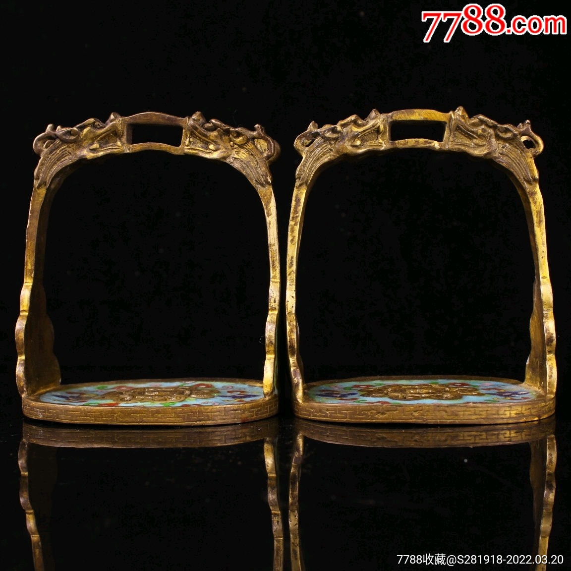 淘来的铜鎏金景泰蓝马镫一对
